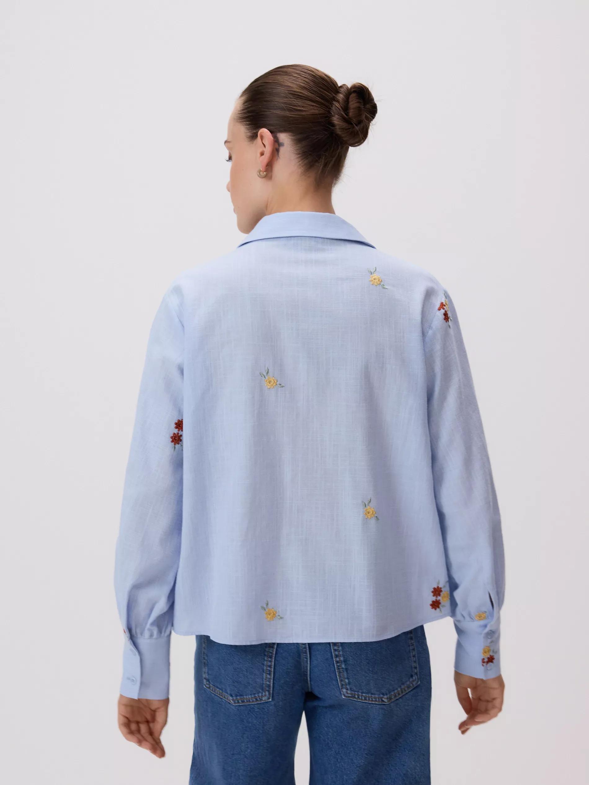 Blue Shirt With Embroidered Pattern, Blue, large image number 3