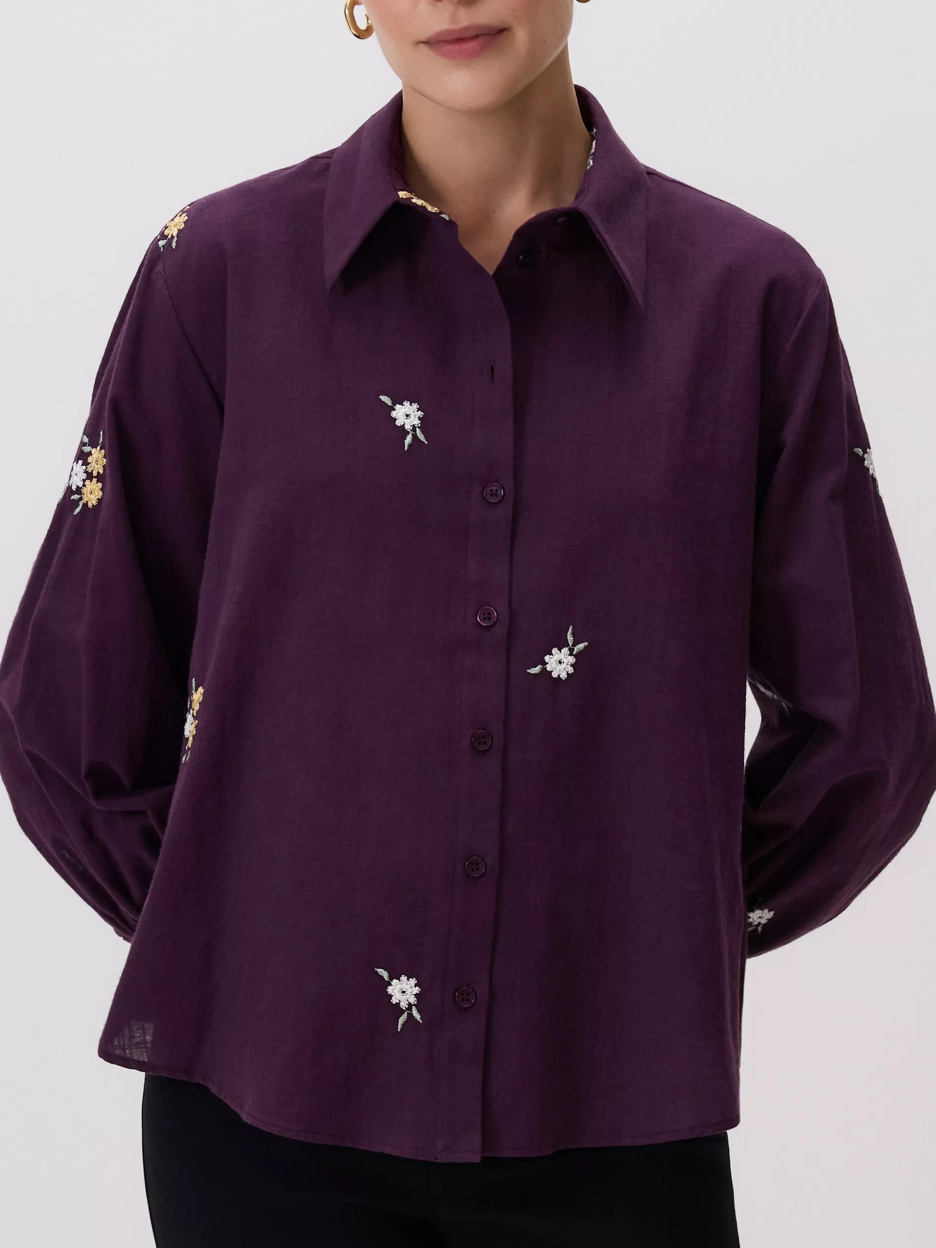Maroon Shirt With Embroidered Pattern, Burgundy, large image number 0