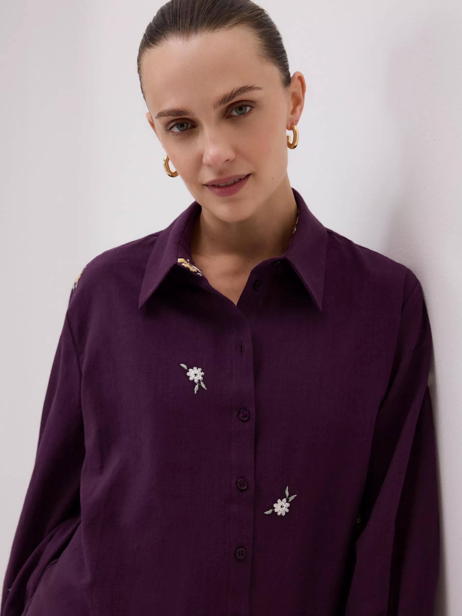 Maroon Shirt With Embroidered Pattern, Burgundy, large image number 3