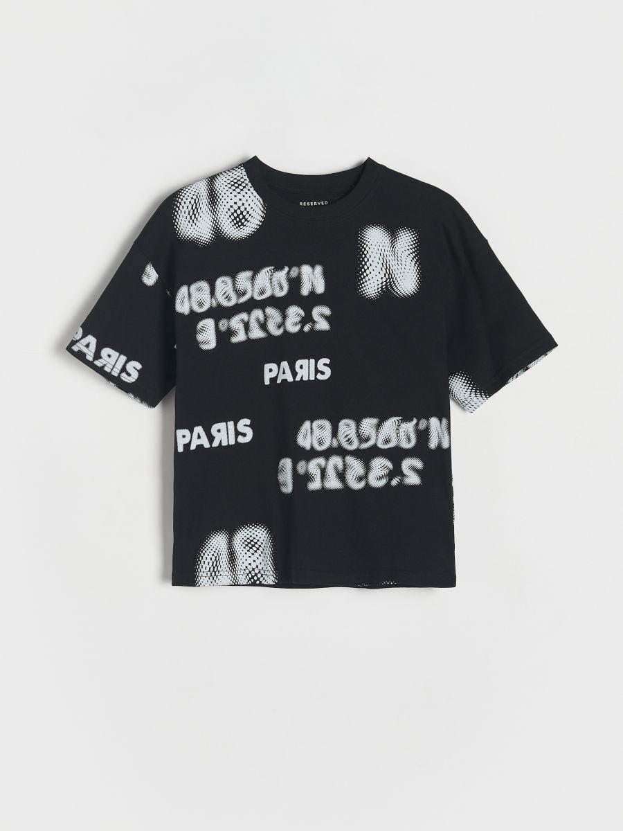 Black Printed Cotton T-Shirt, , large image number 0