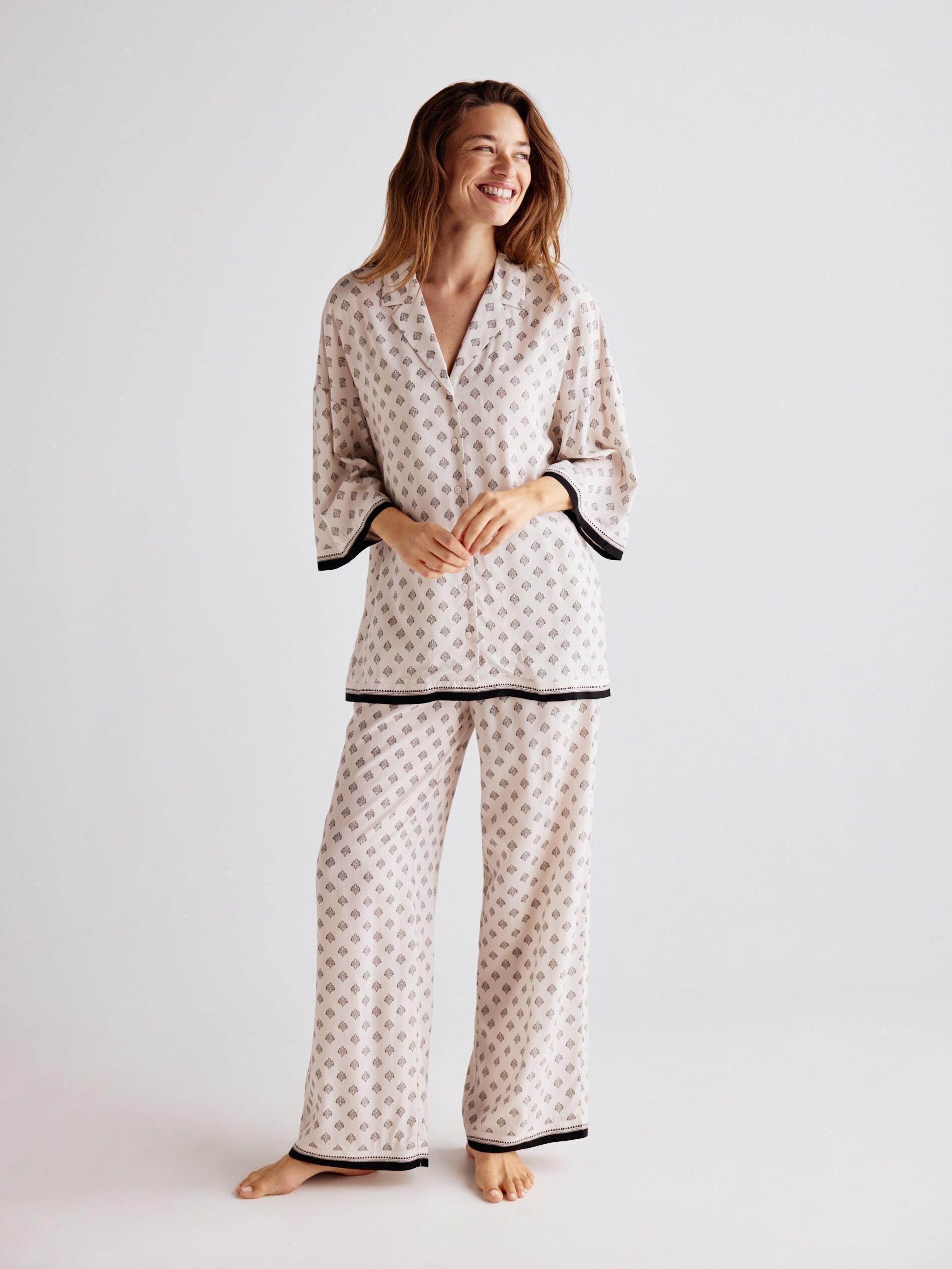 Beige Two Piece Viscose Pyjama Set, Beige, large image number 0