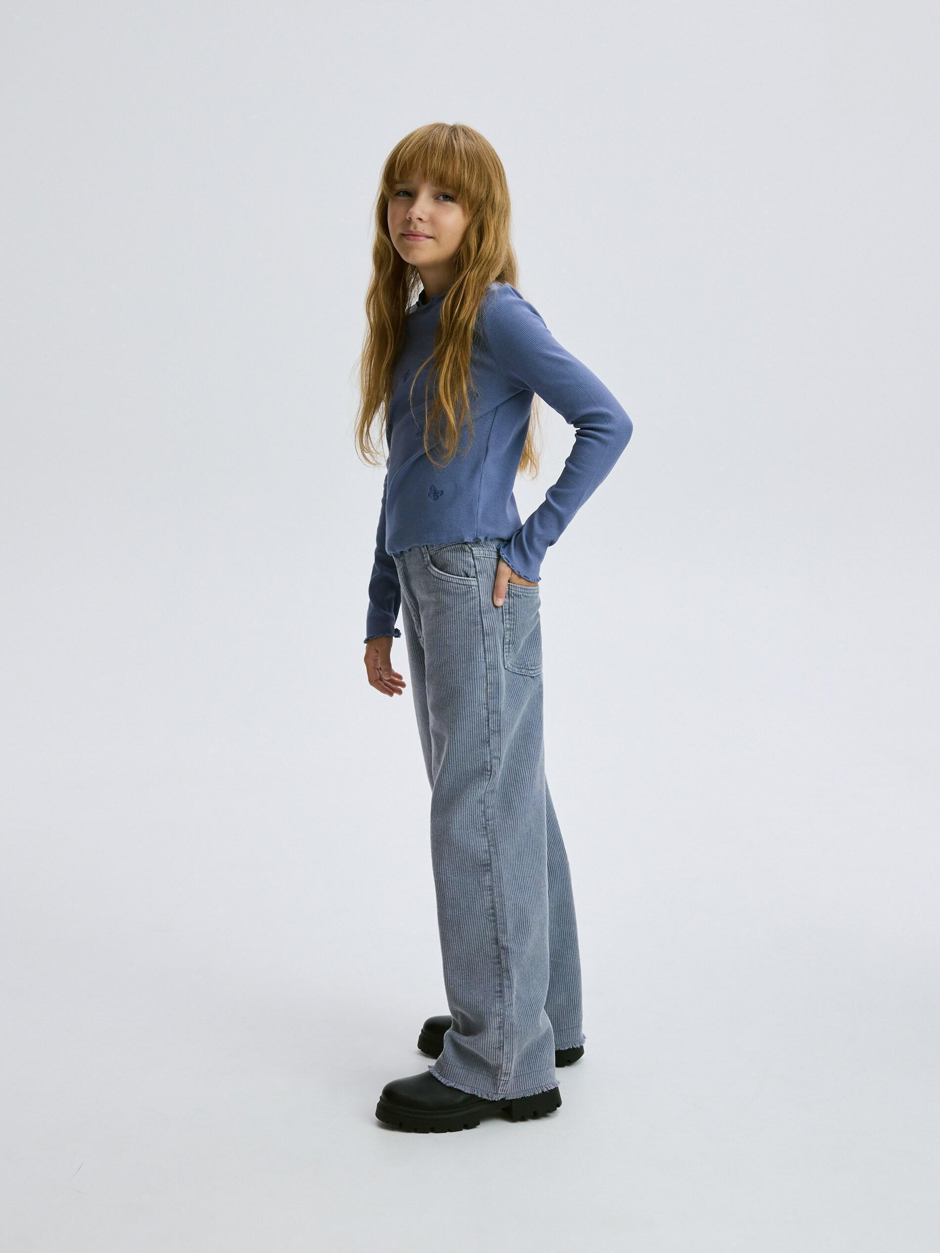 Navy Corduroy Trousers, Kids Girls, Blue, large image number 1