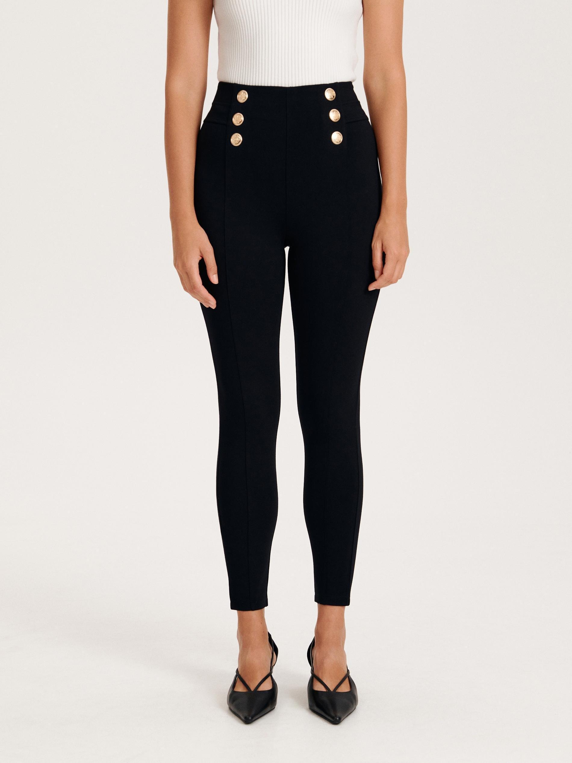 Black Decorative Buttons Leggings, Black, large image number 2