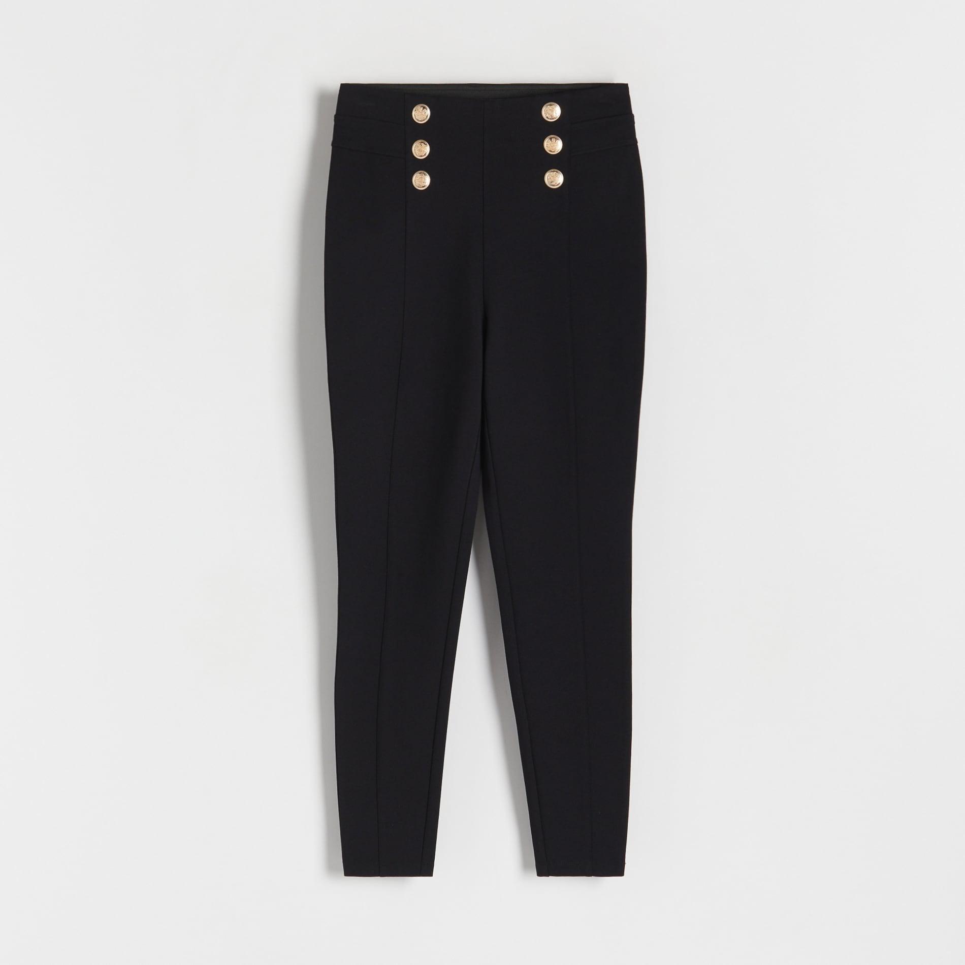 Black Decorative Buttons Leggings, Black, large image number 4