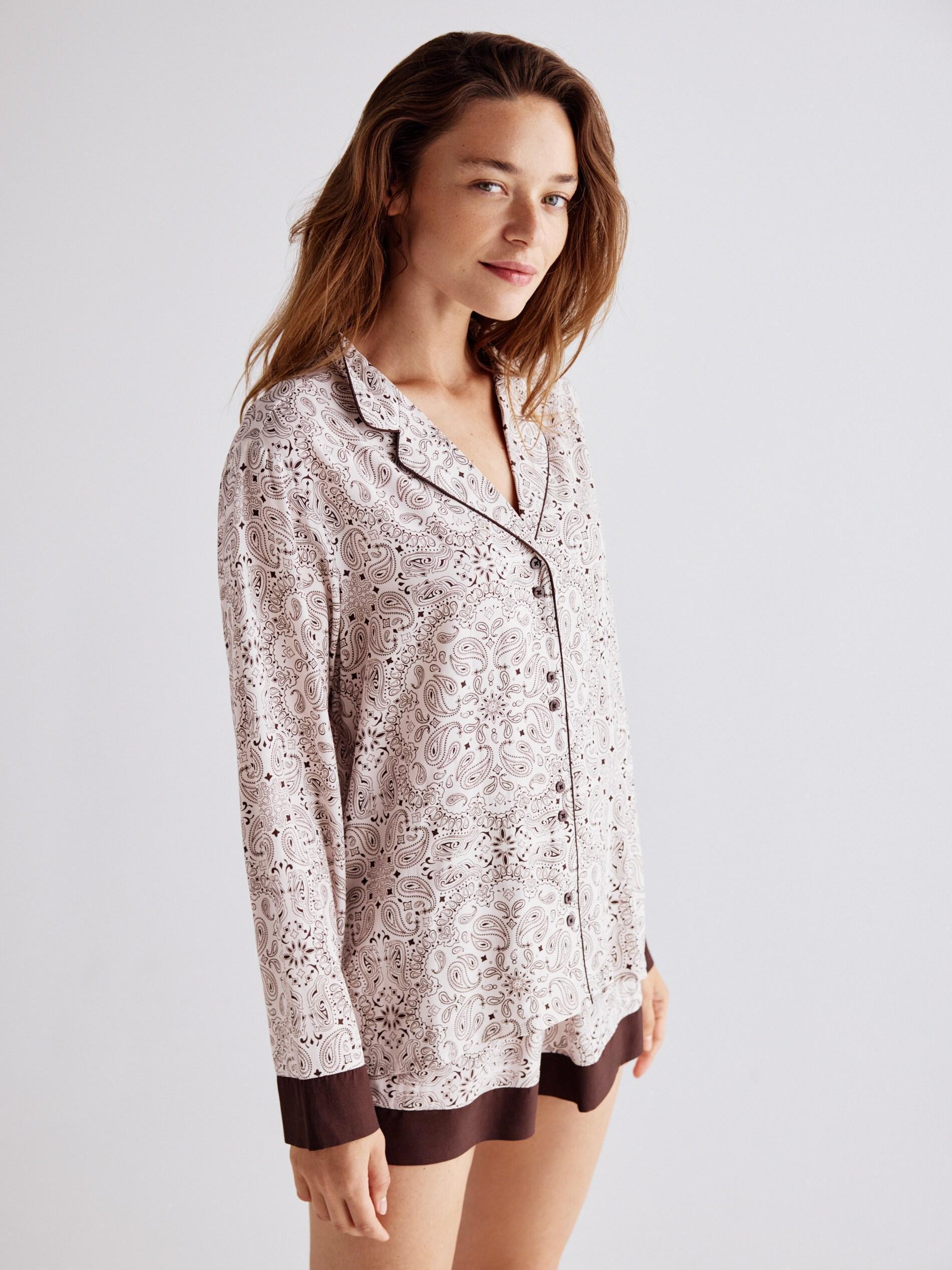 Beige Two Piece Viscose Pyjamas Set, Beige, large image number 2