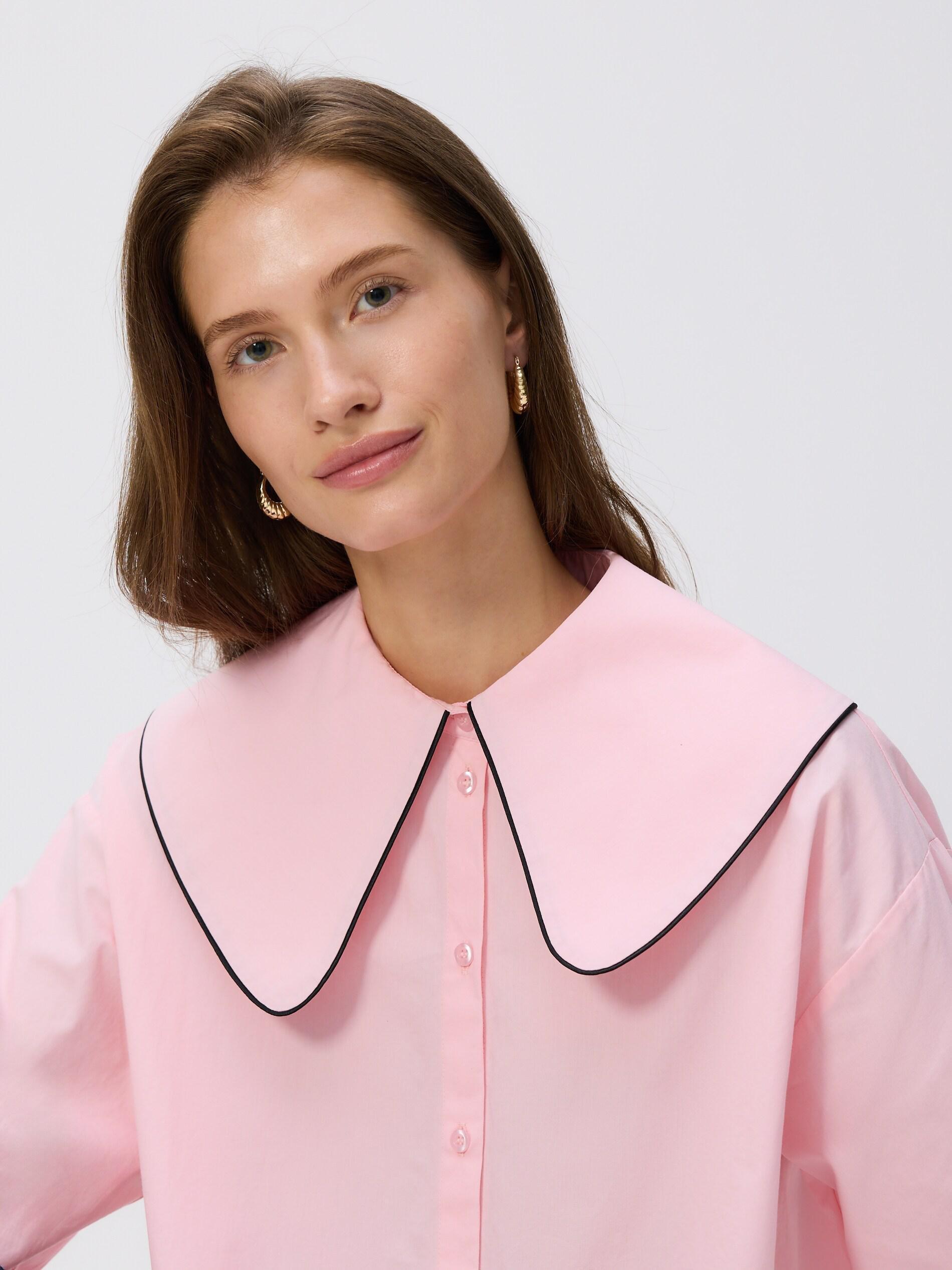 Pink Shirt With A Wide Collar, Pink, medium