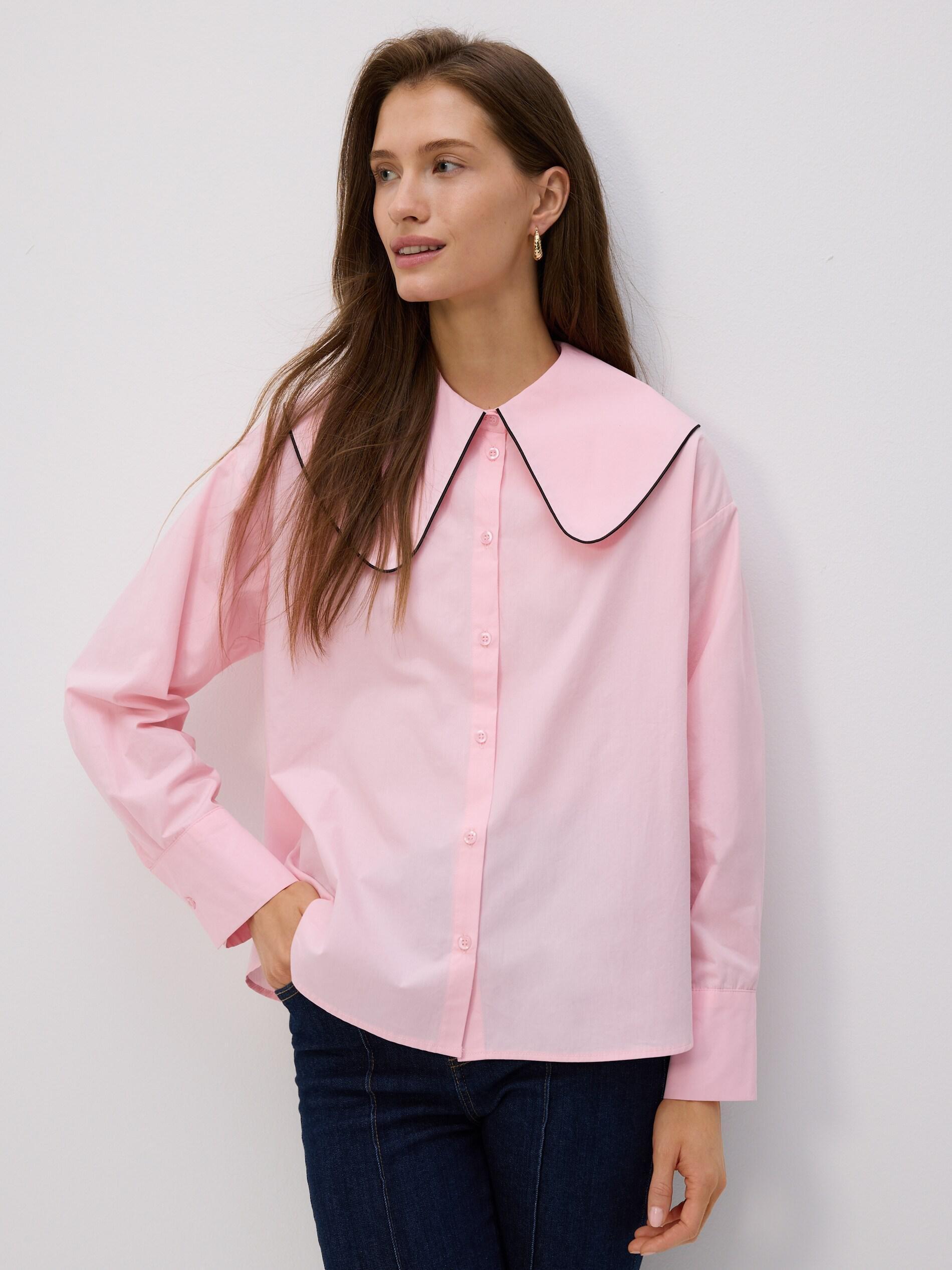 Pink Shirt With A Wide Collar, Pink, medium