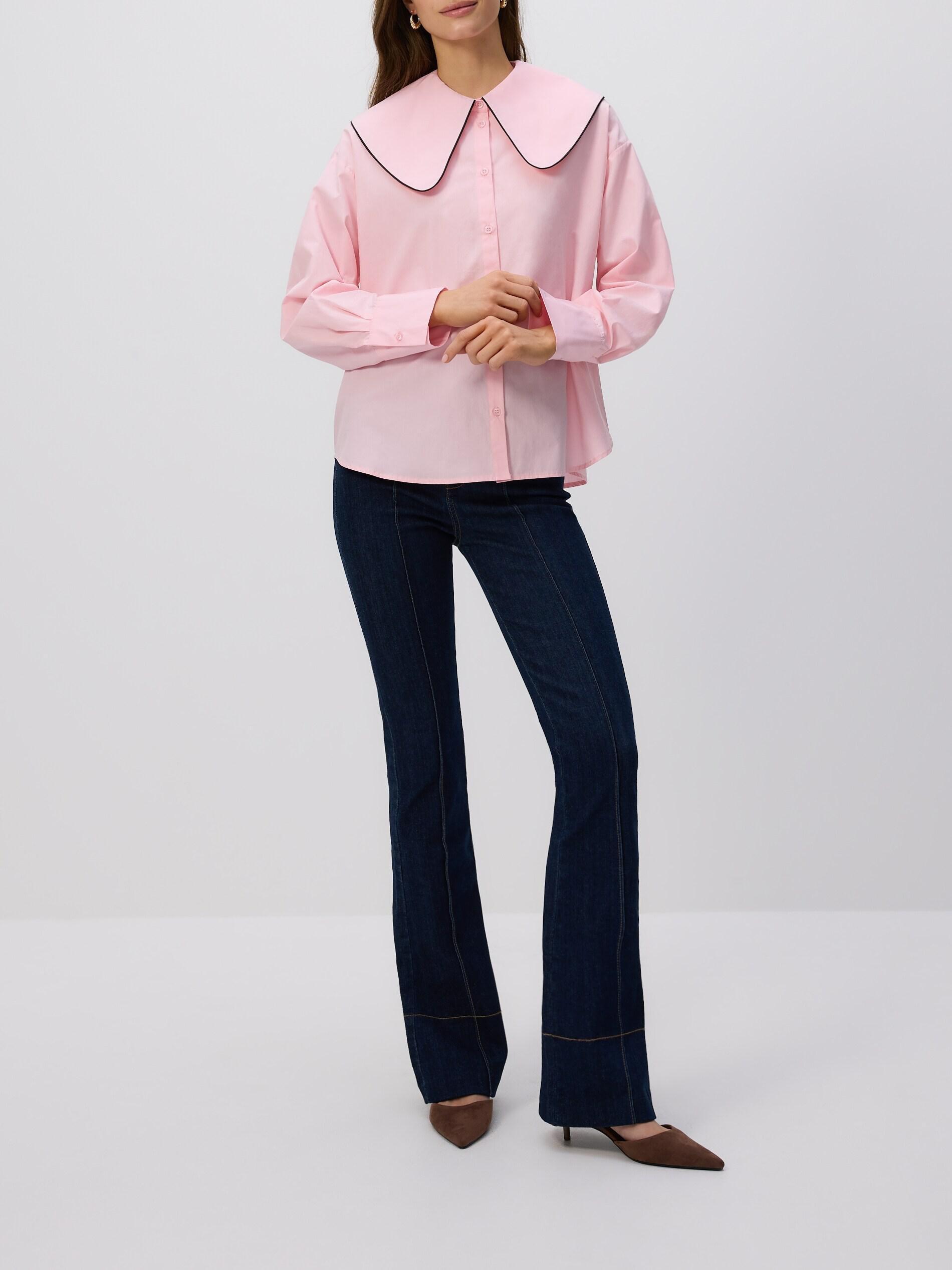Pink Shirt With A Wide Collar, Pink, medium