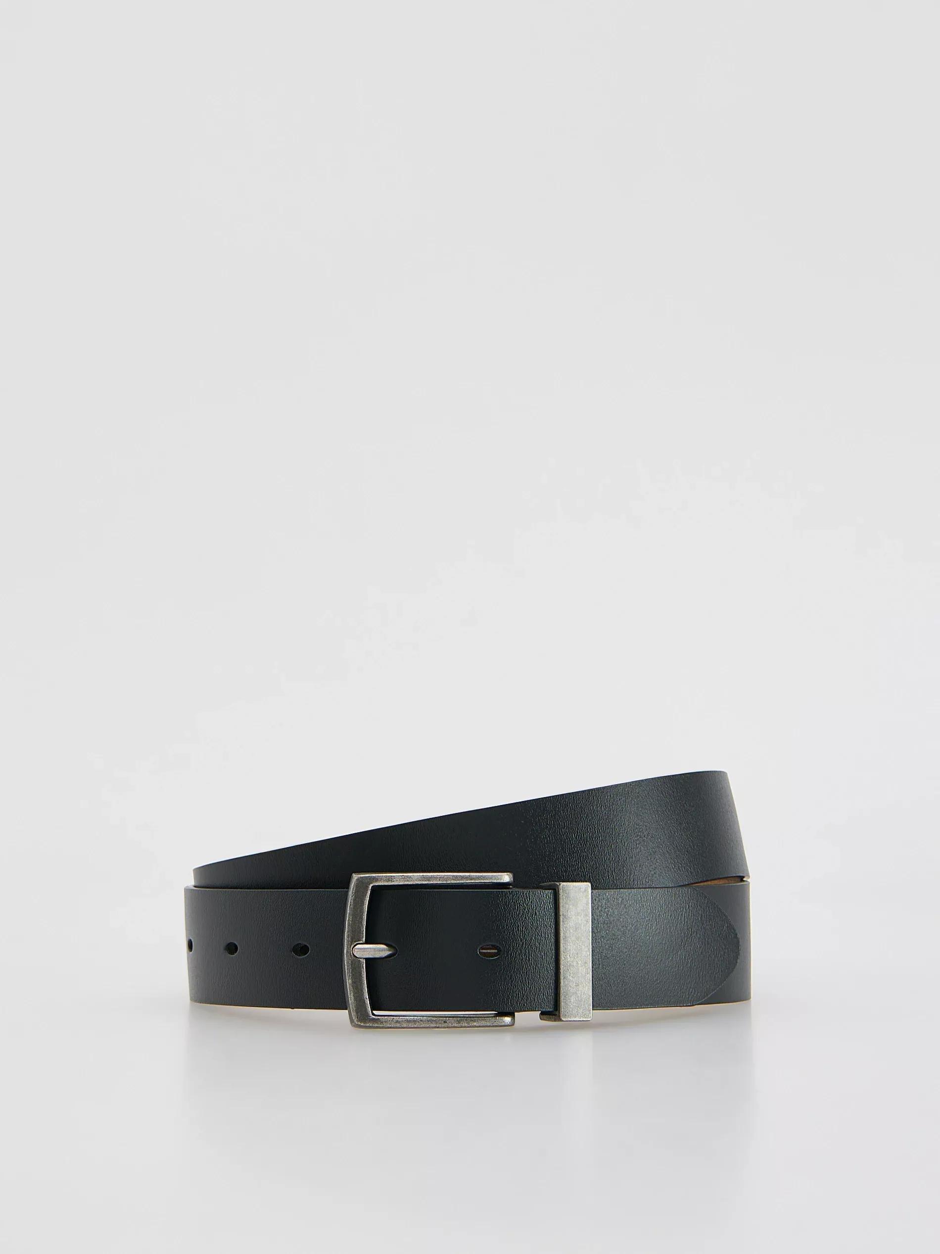 Black Plain Leather Belt, Black, large image number 0