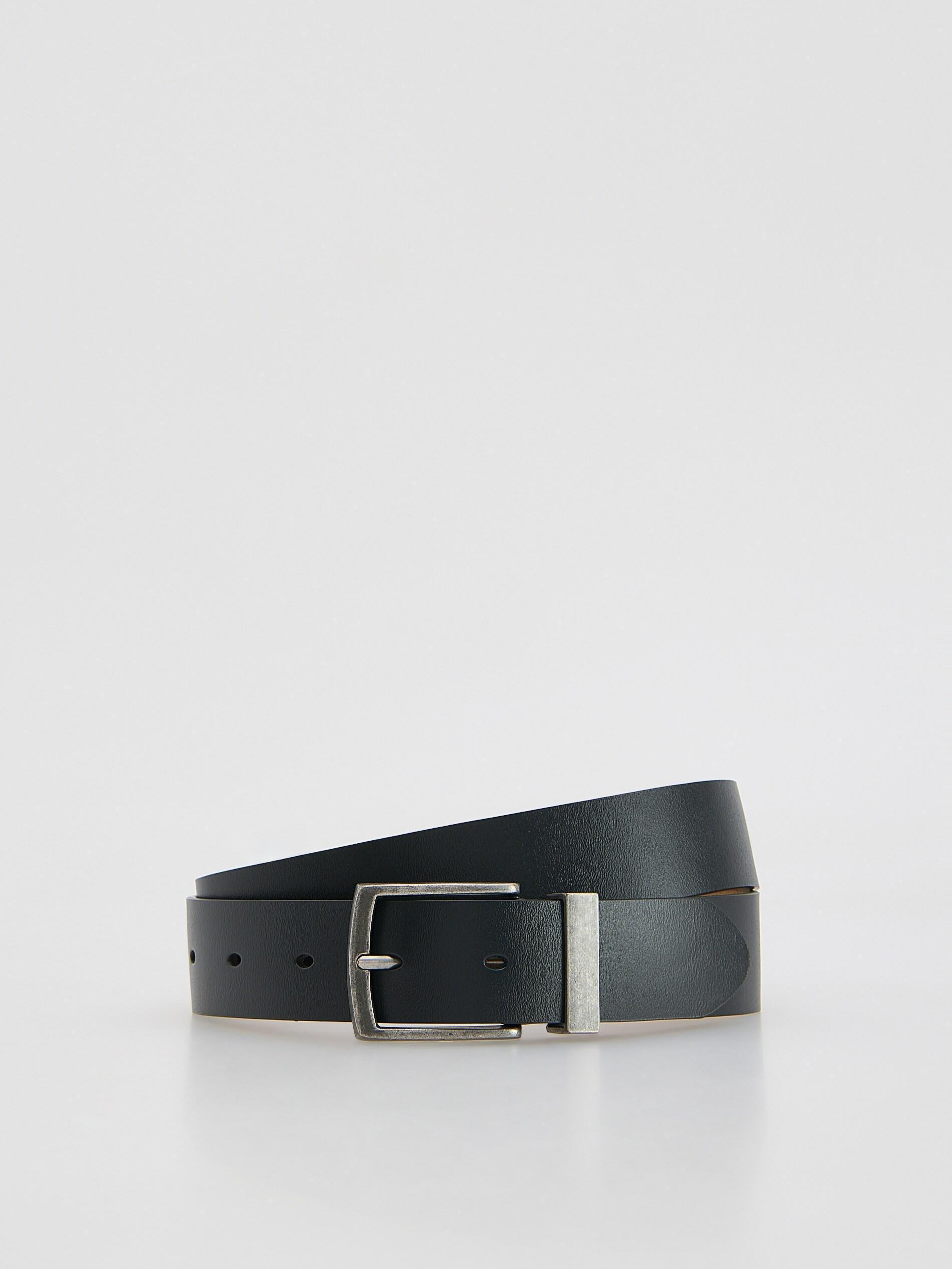 حزام جلد سادة أسود, Black, medium