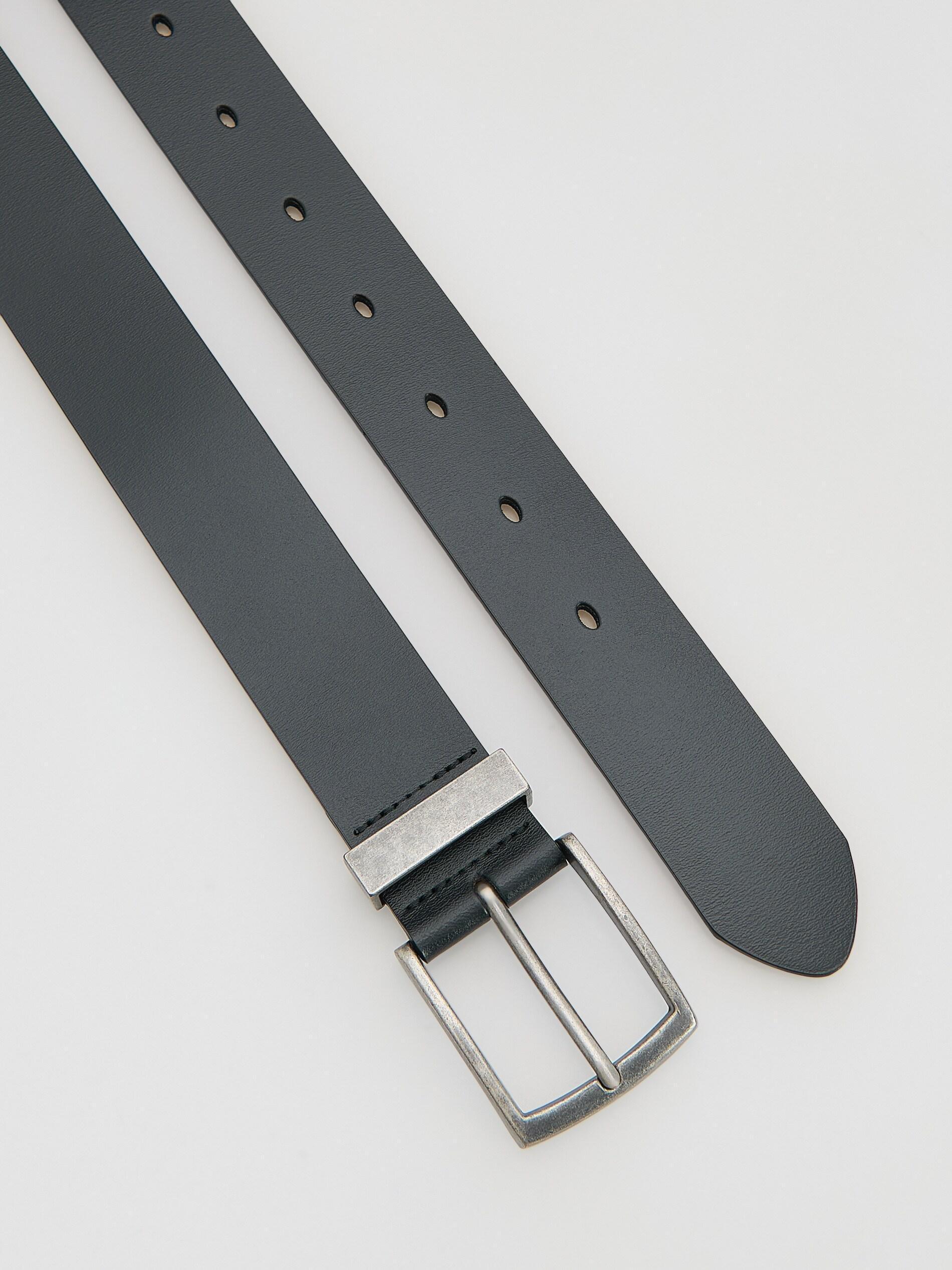 Black Plain Leather Belt, Black, large image number 1