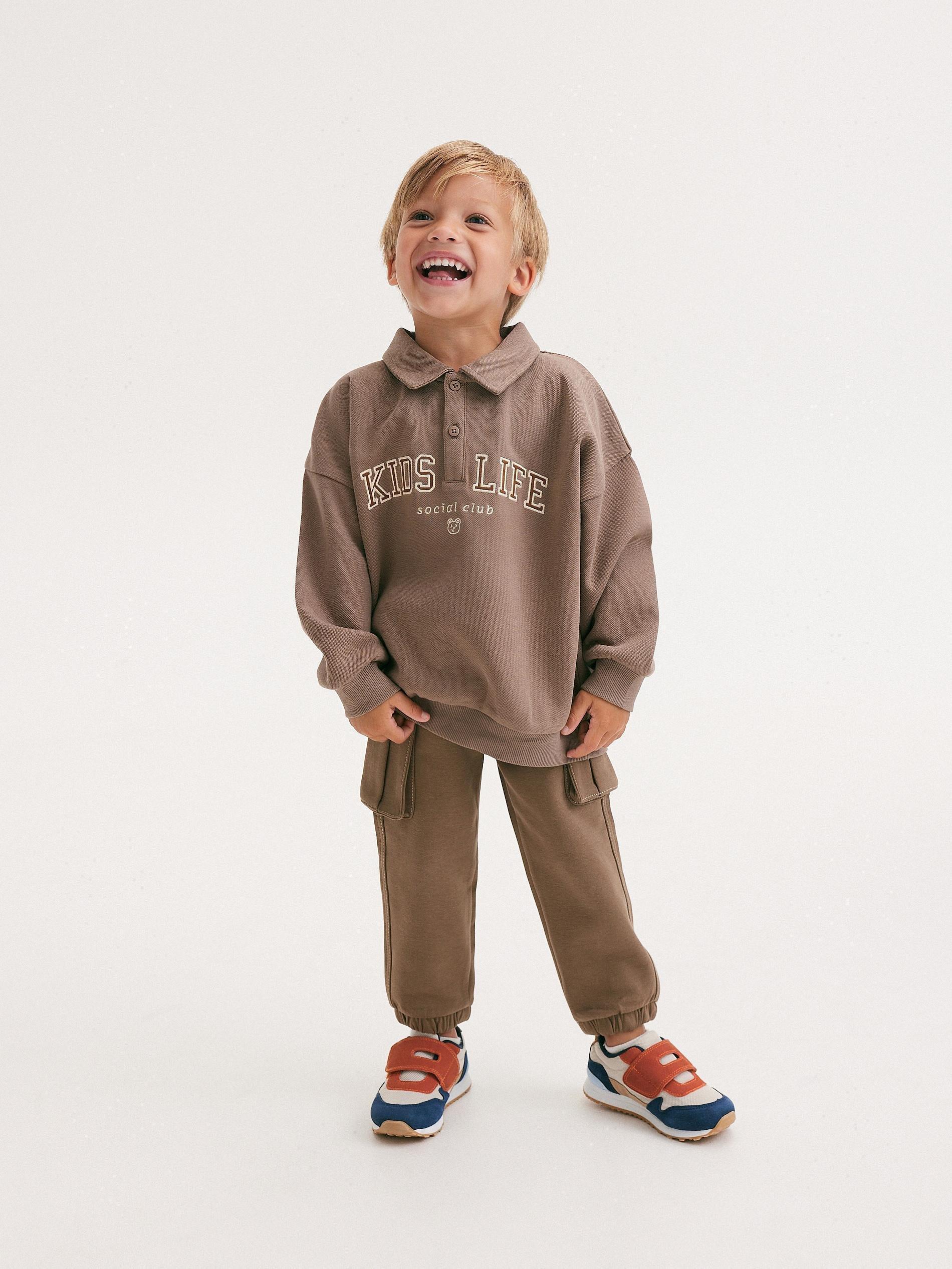 Brown Cargo Tracksuit Bottoms, Kids Boys, , large image number 8