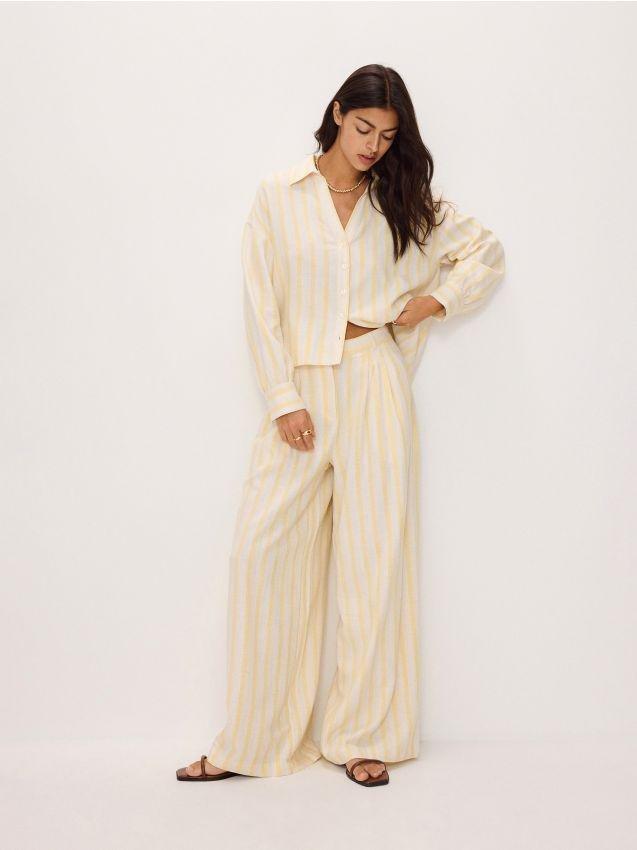 Yellow Striped Wide Leg Trousers, , large image number 0