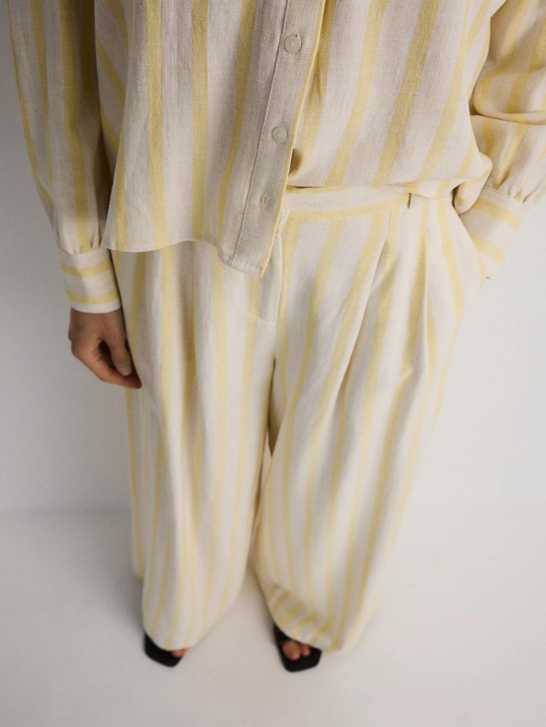 Yellow Striped Wide Leg Trousers, , large image number 2