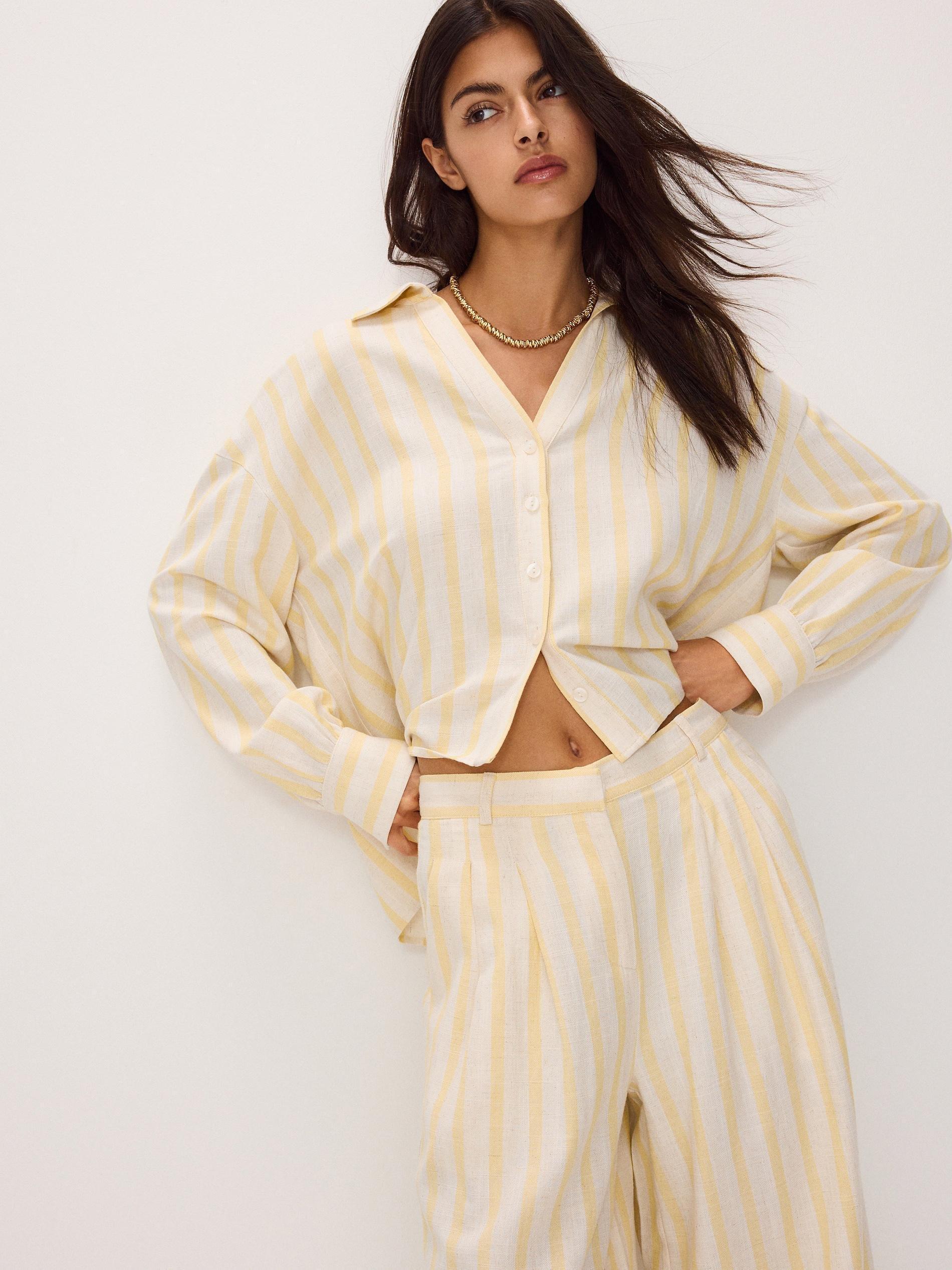 Yellow Striped Wide Leg Trousers, , large image number 3