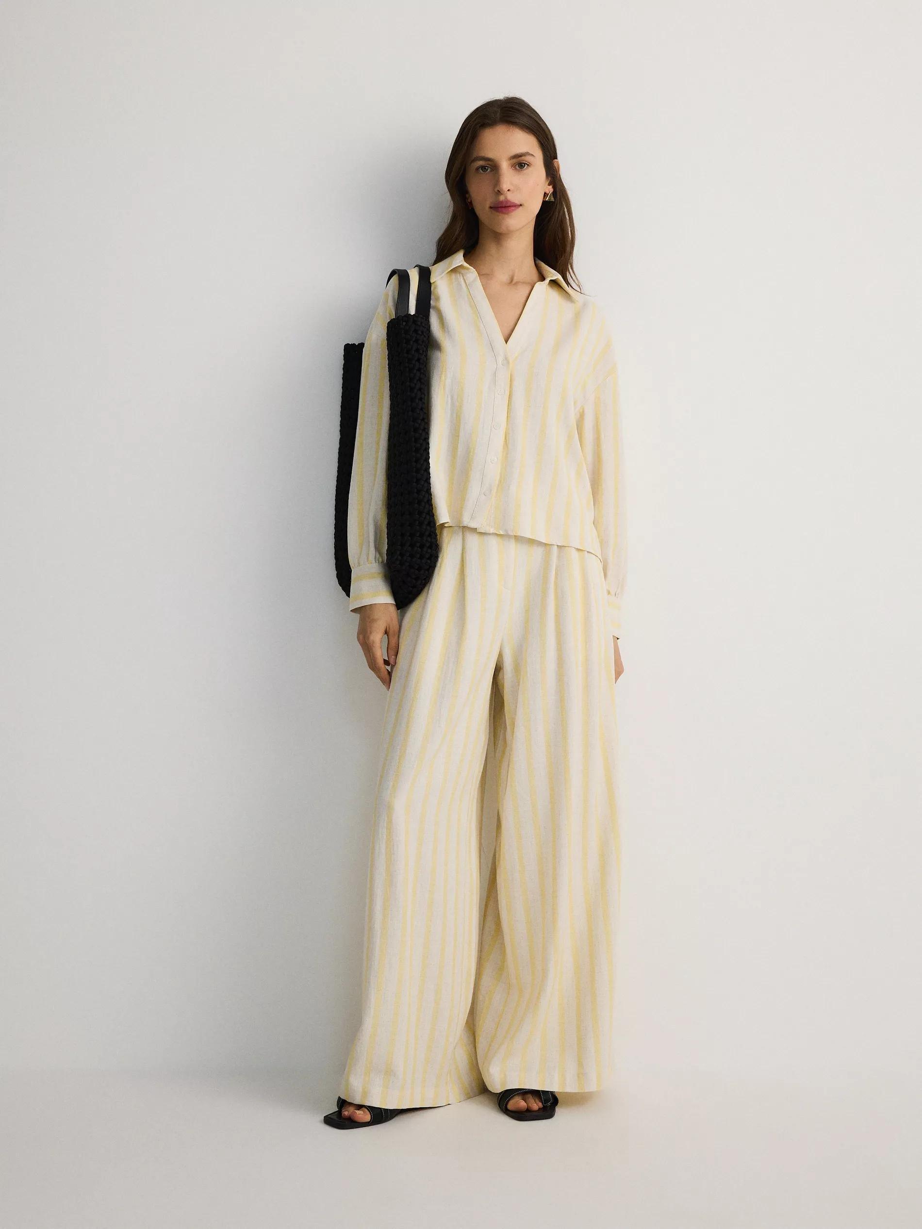 Yellow Striped Wide Leg Trousers, , large image number 4