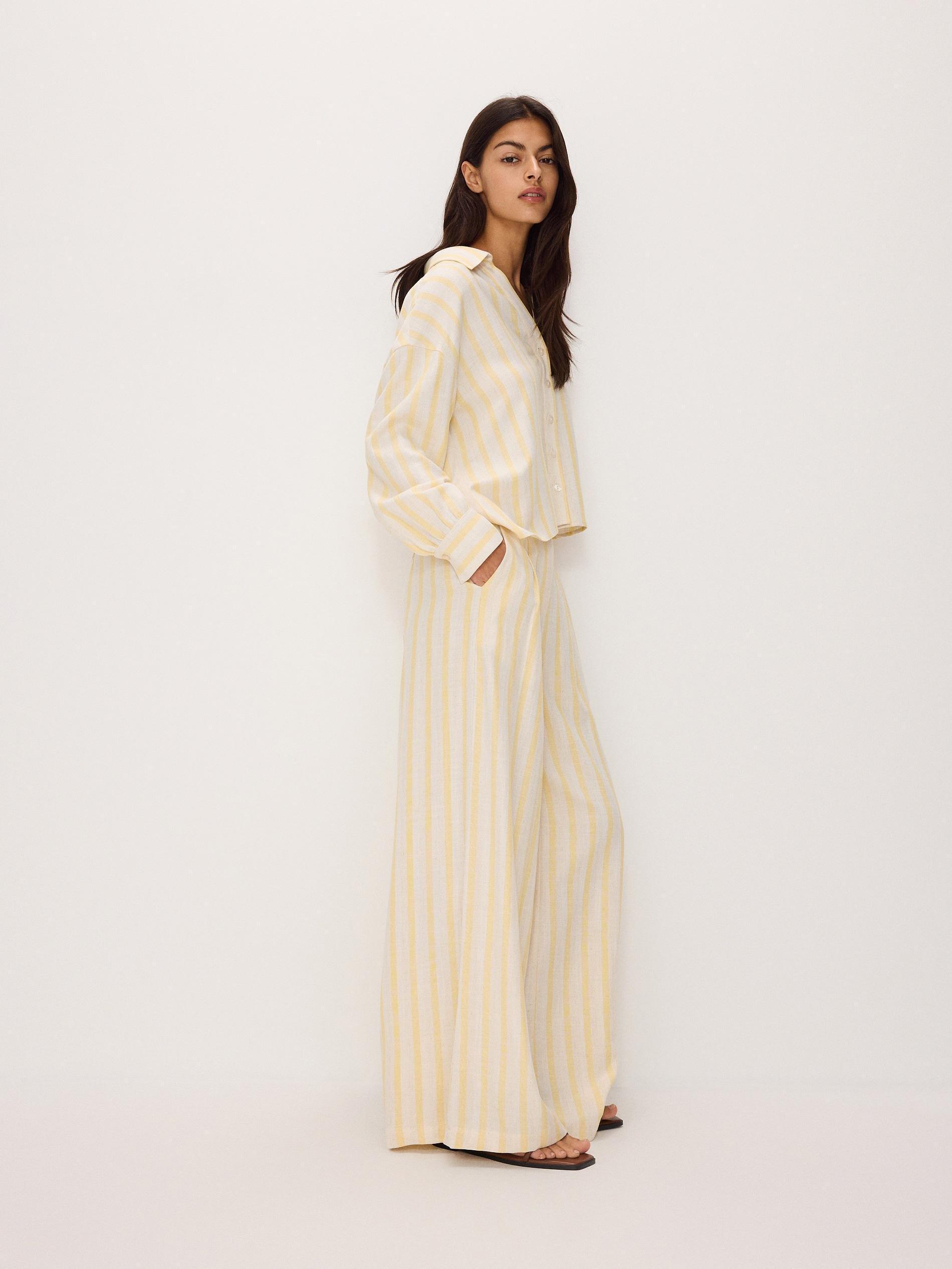 Yellow Striped Wide Leg Trousers, , large image number 5