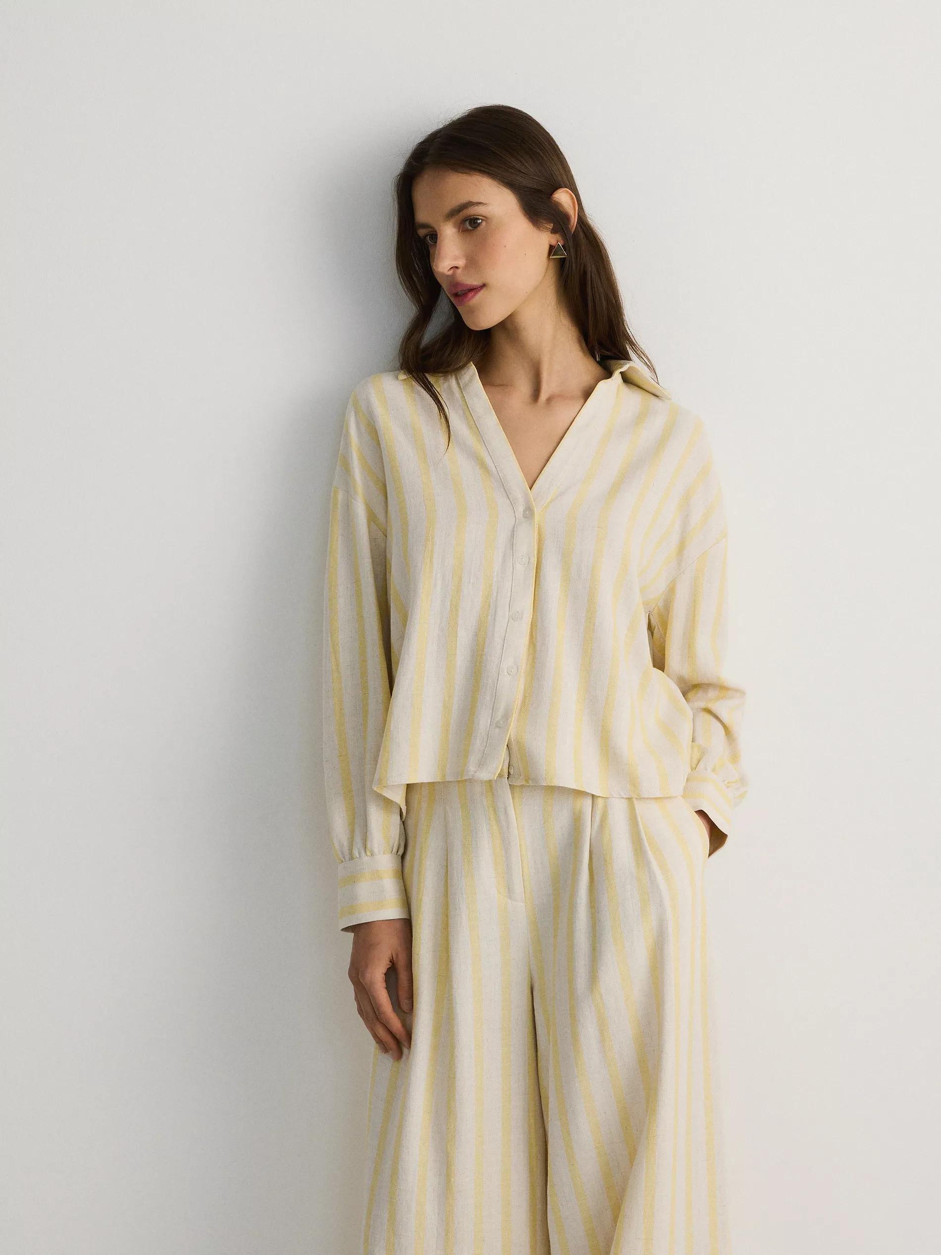 Yellow Striped Wide Leg Trousers, , large image number 6