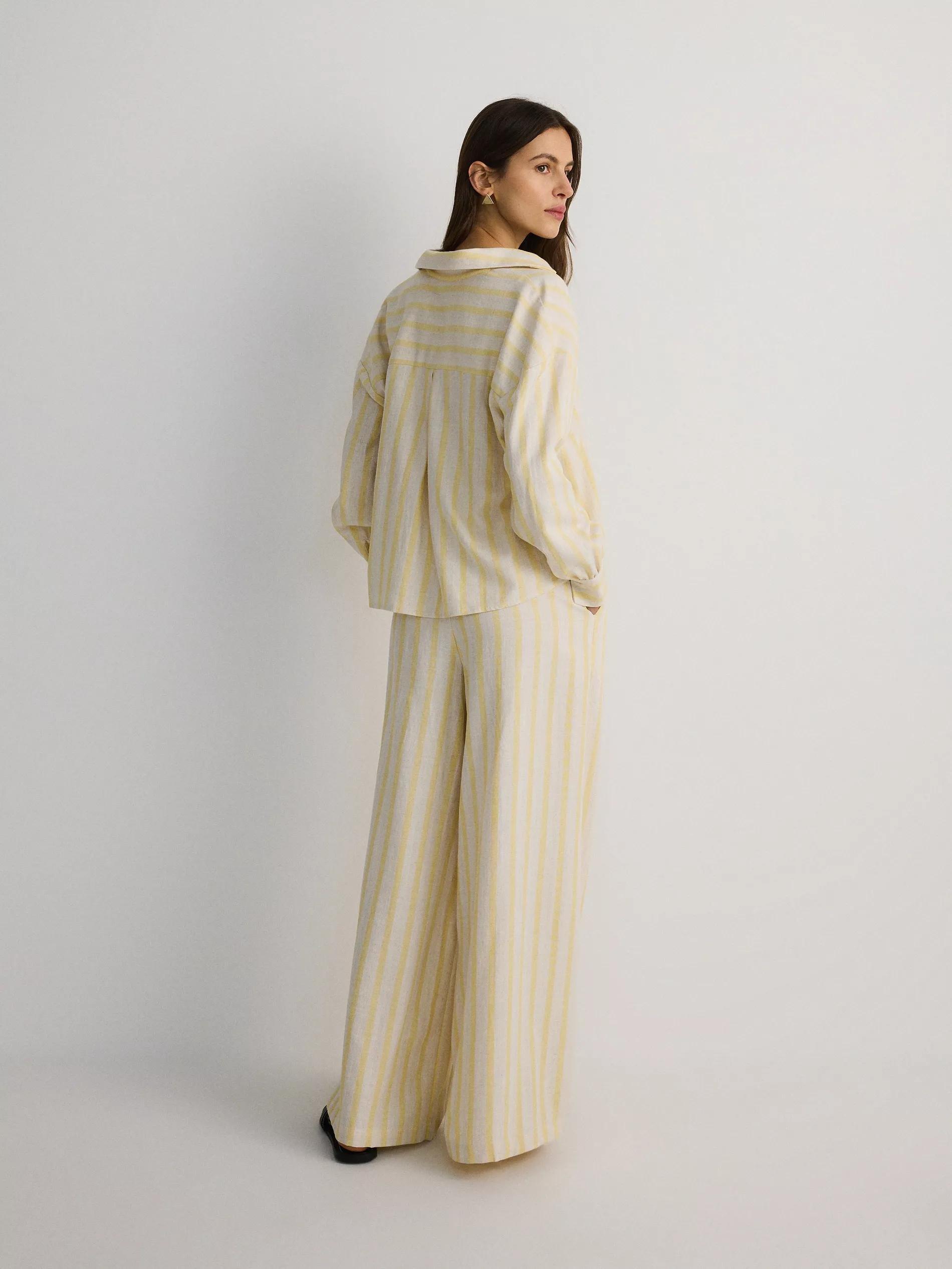 Yellow Striped Wide Leg Trousers, , large image number 8