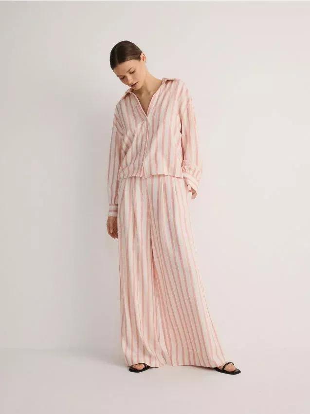 Pink Striped Wide Leg Trousers, , large image number 0