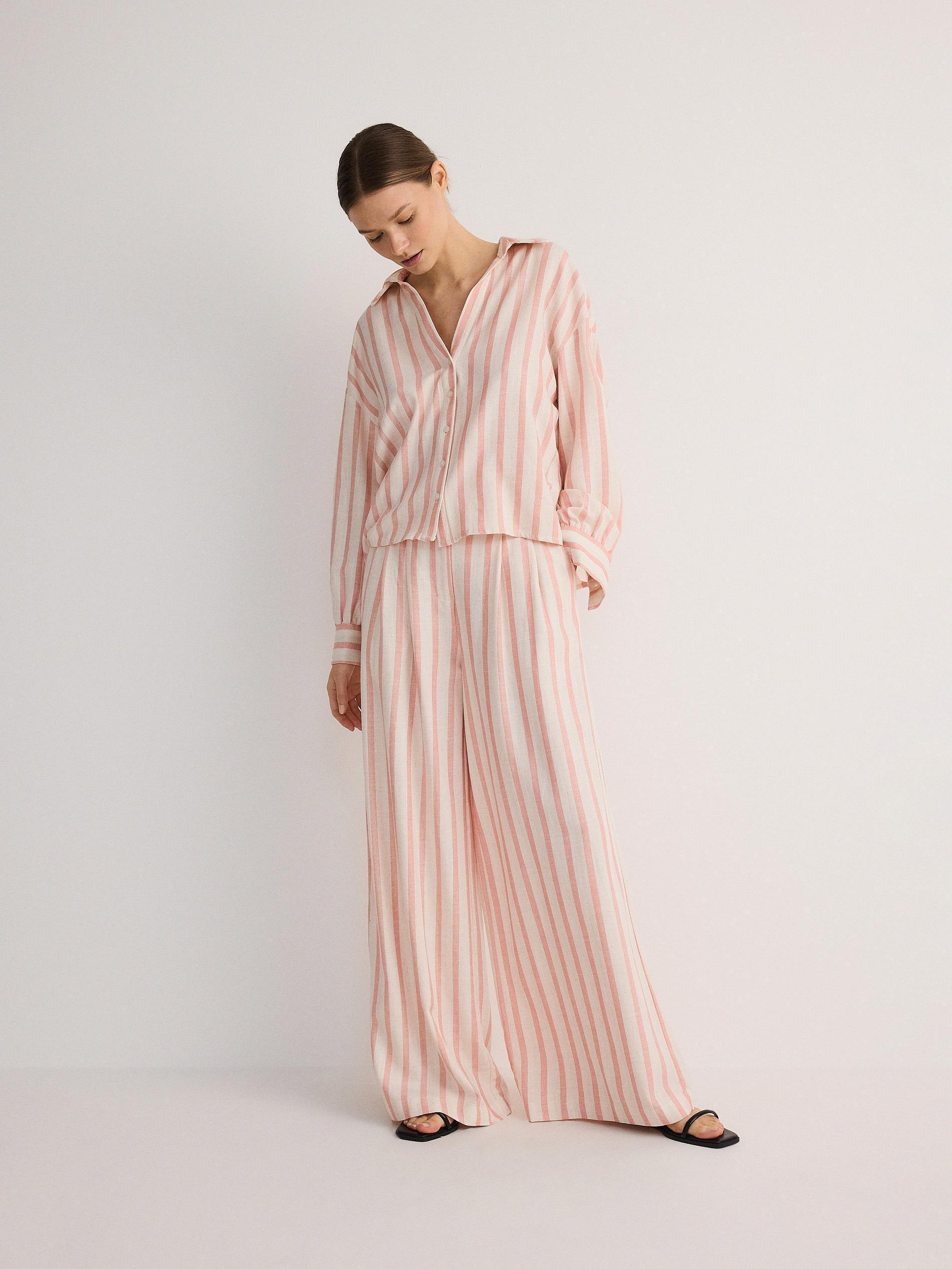 Pink Striped Wide Leg Trousers, , large image number 1