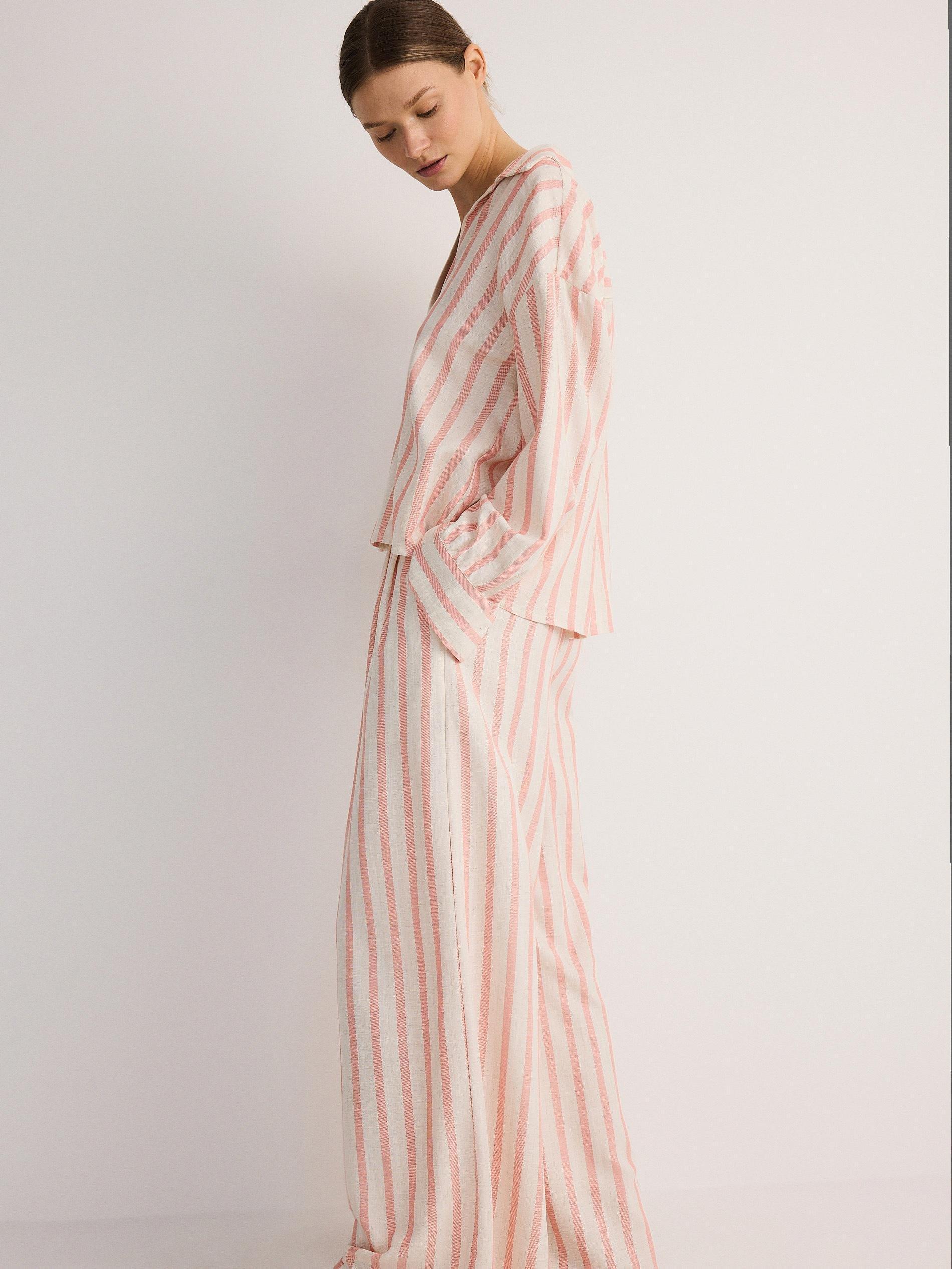 Pink Striped Wide Leg Trousers, , large image number 2