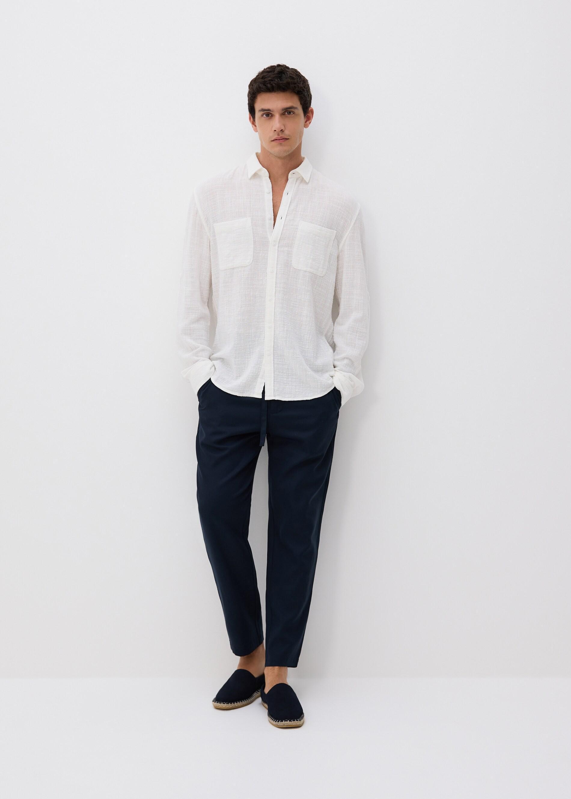 Cream Structural Fabric Regular Fit Shirt, Ivory, large image number 0