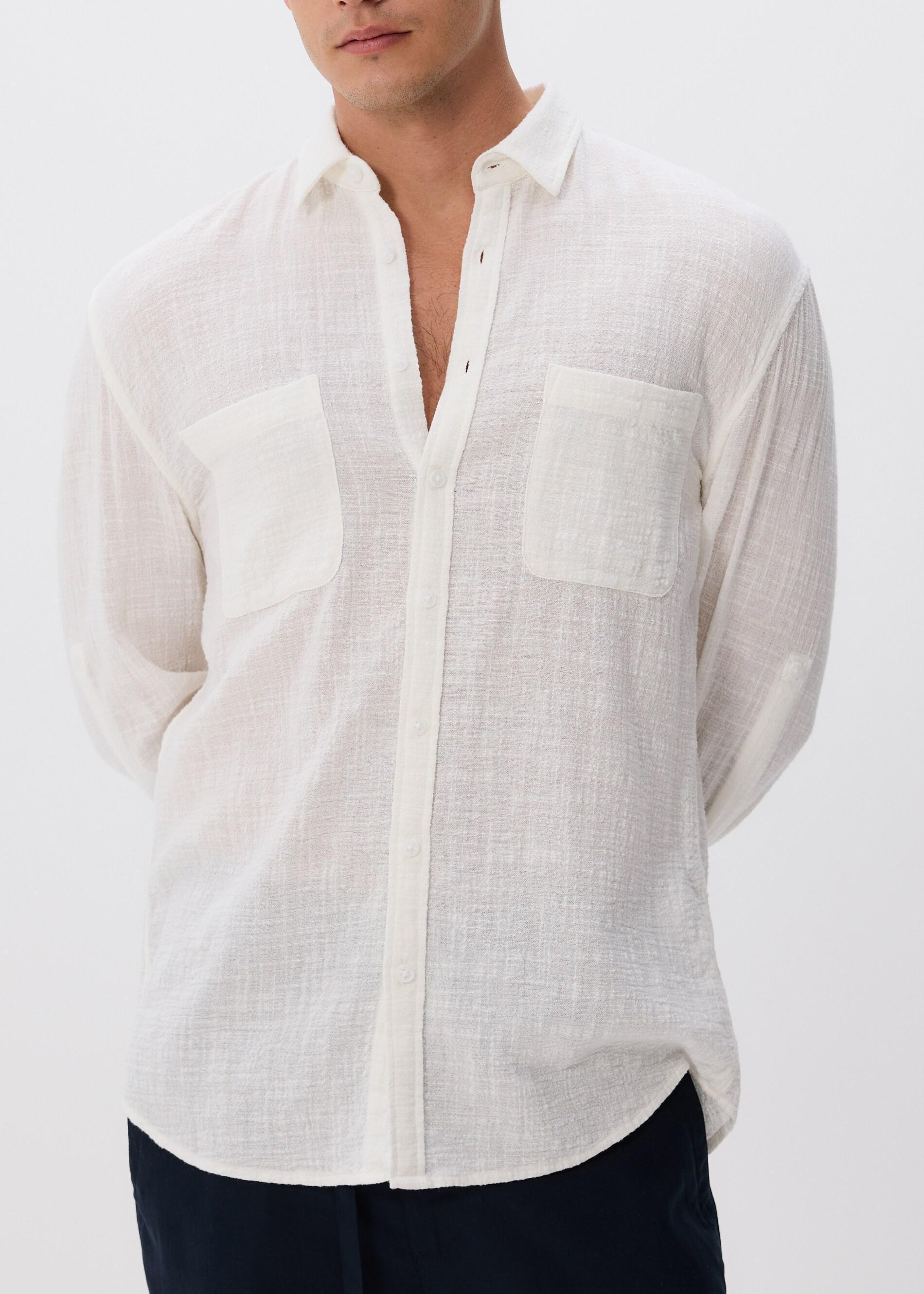 Cream Structural Fabric Regular Fit Shirt, Ivory, large image number 2