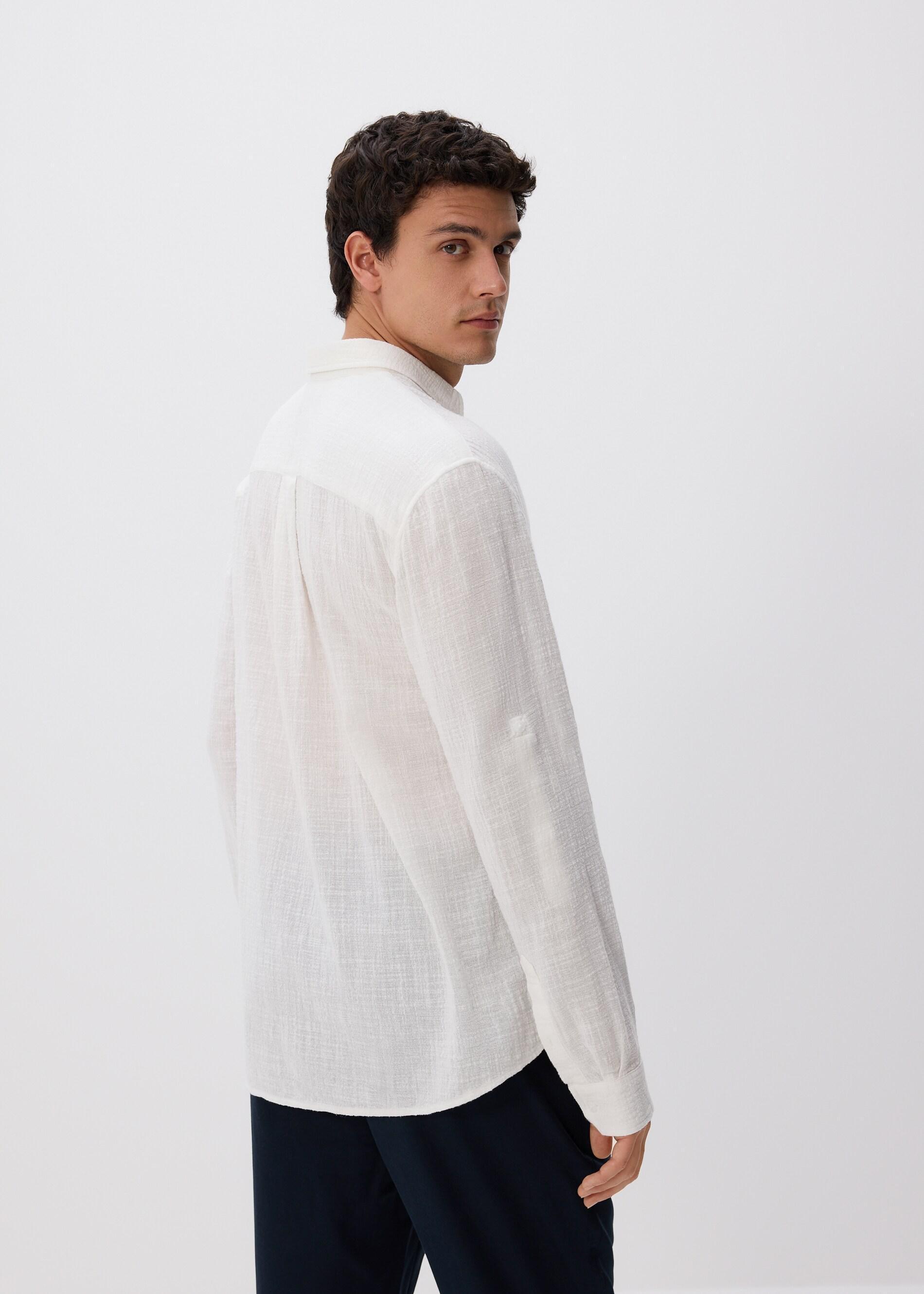 Cream Structural Fabric Regular Fit Shirt, Ivory, large image number 3