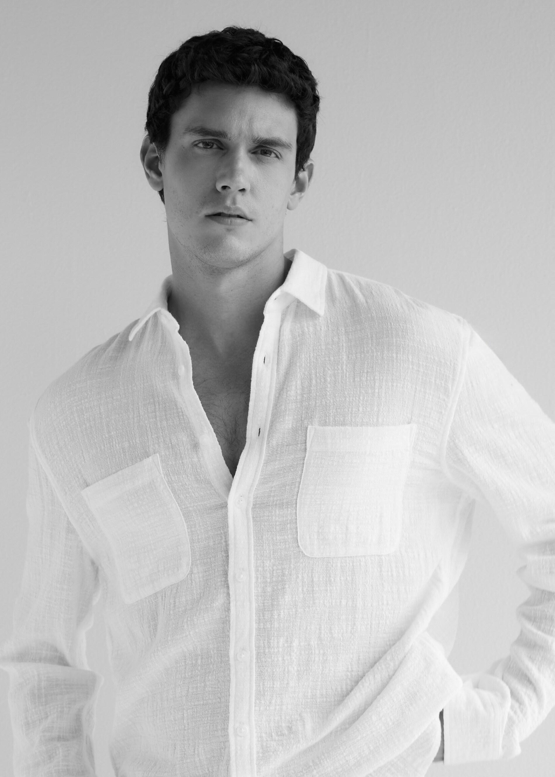 Cream Structural Fabric Regular Fit Shirt, Ivory, large image number 5