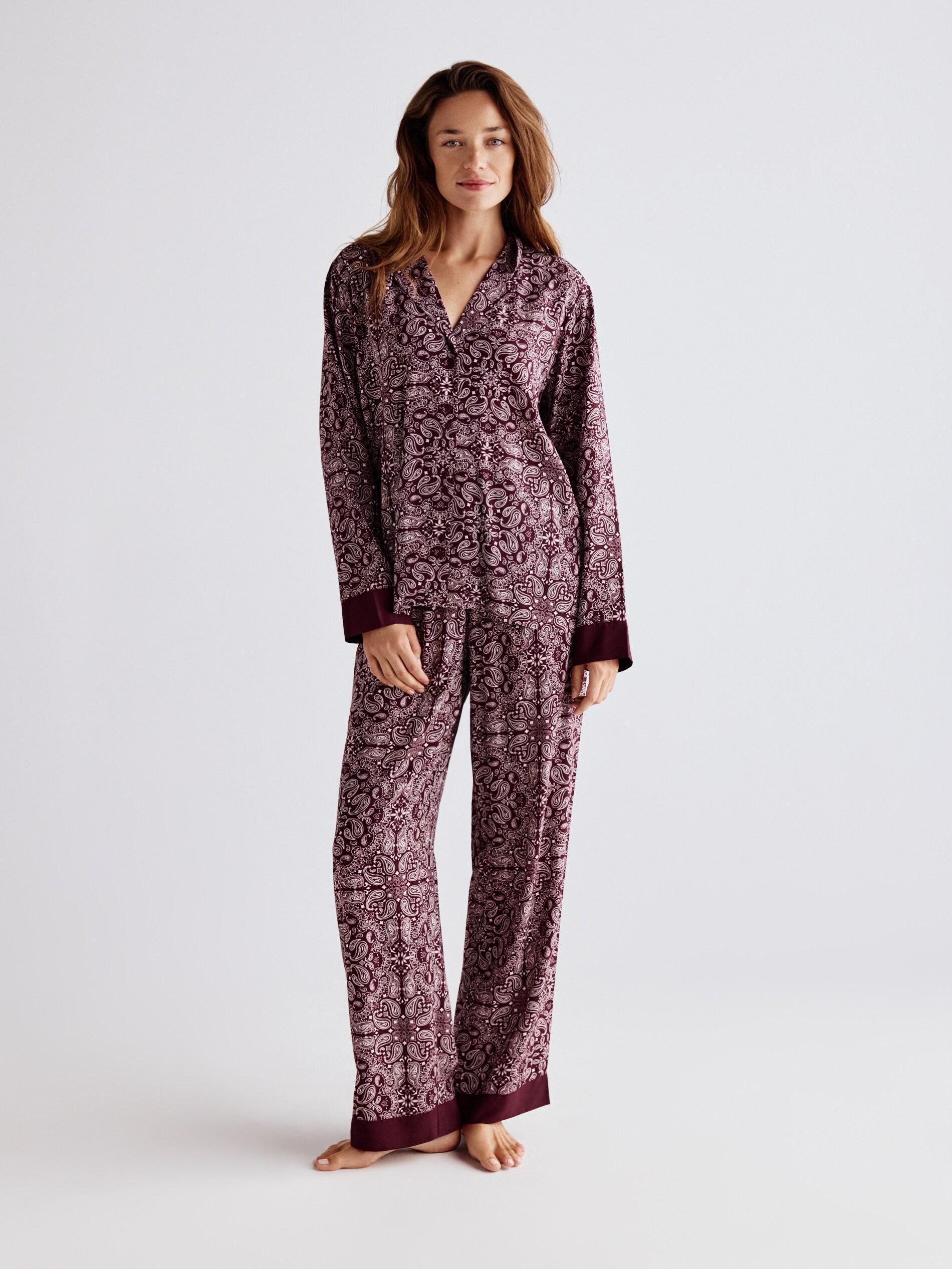Purple Two Piece Viscose Pyjamas Set, Purple, medium