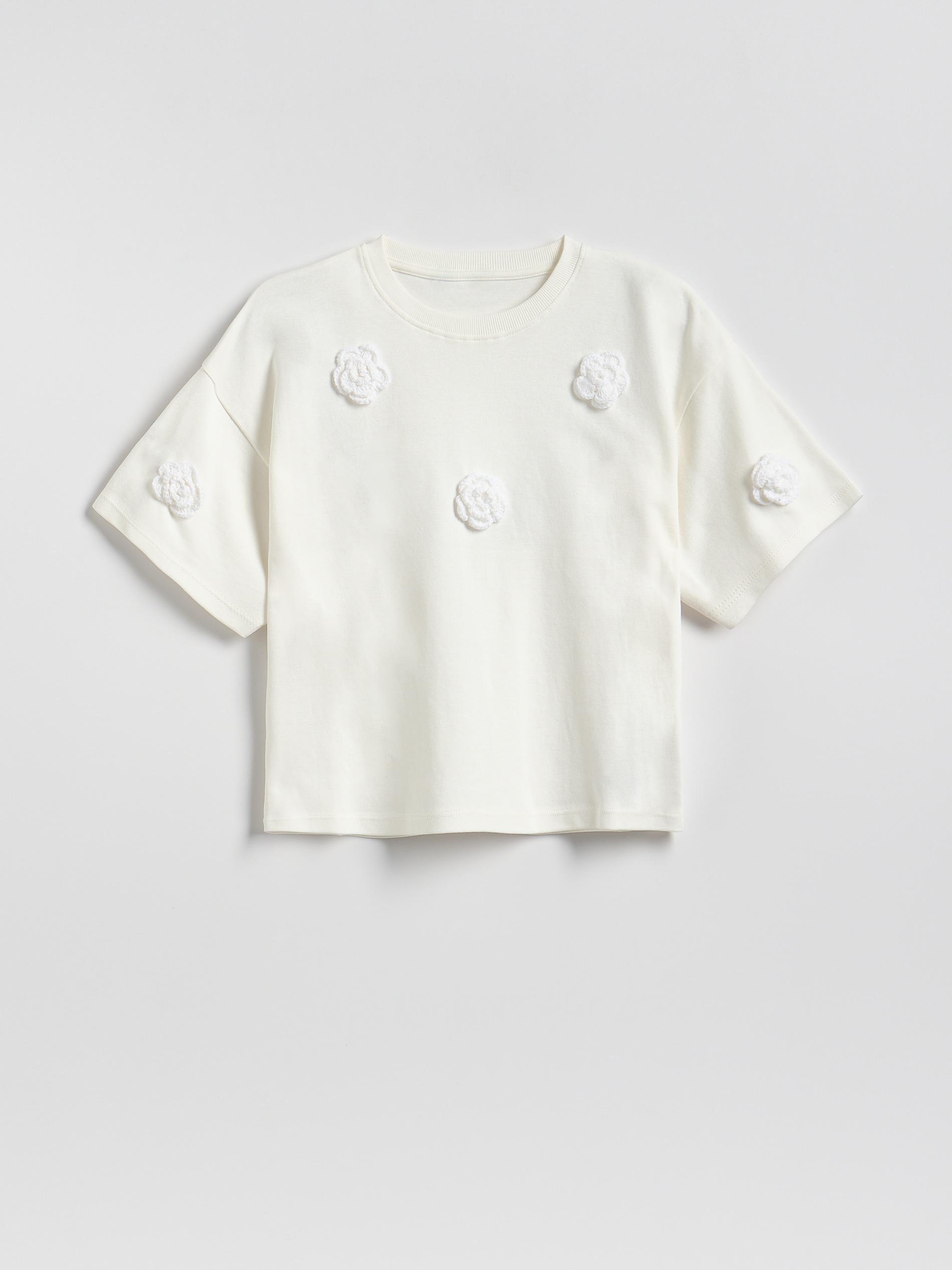 Cream T-Shirt With Appplique, Ivory, large image number 0