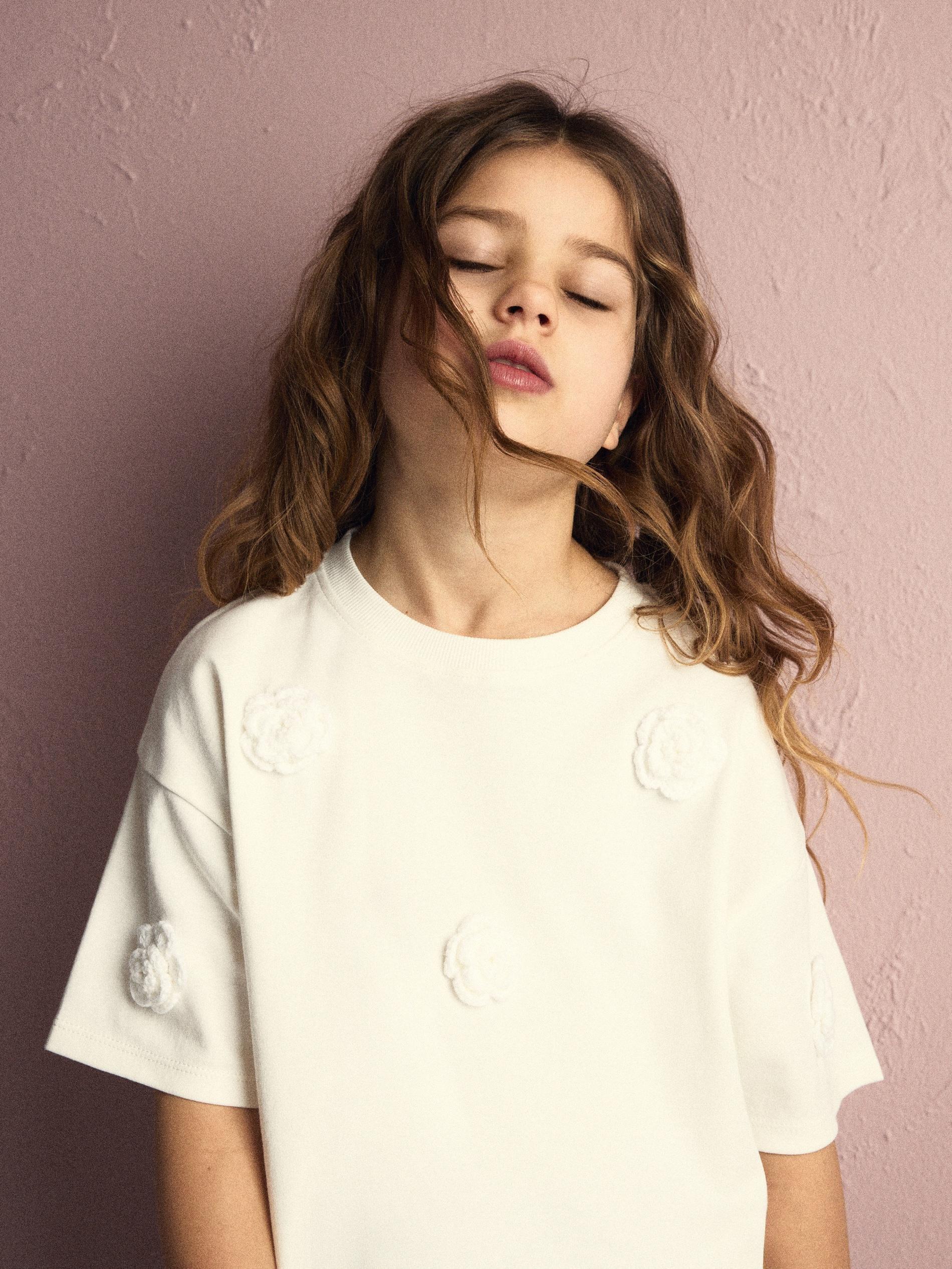 Cream T-Shirt With Appplique, Ivory, large image number 1
