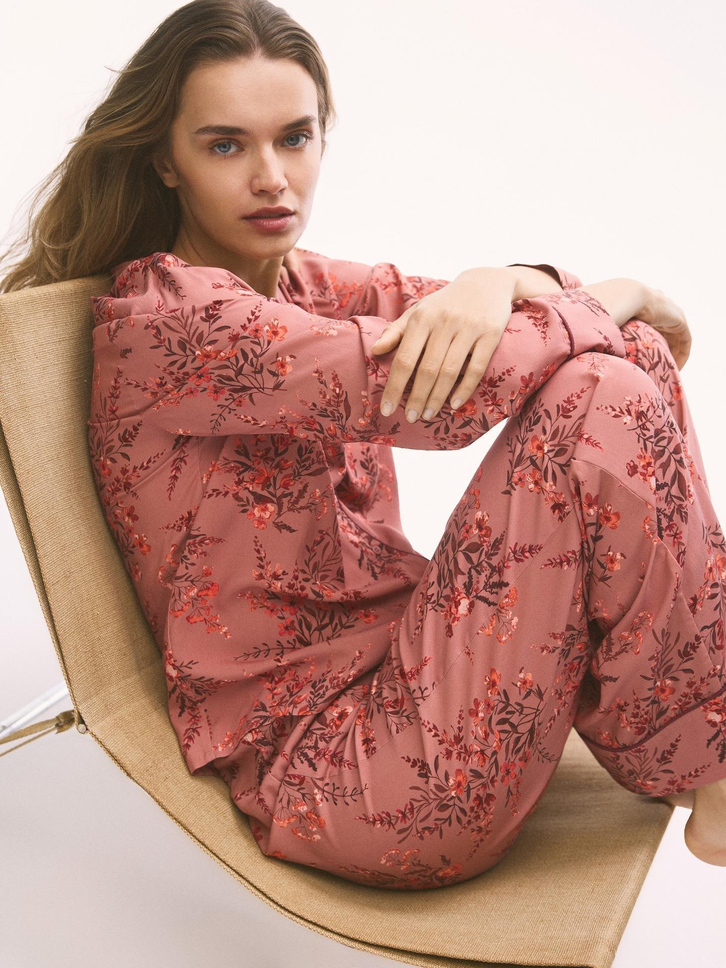 Pink Two Piece Viscose Pyjama Set, Pink, large image number 1