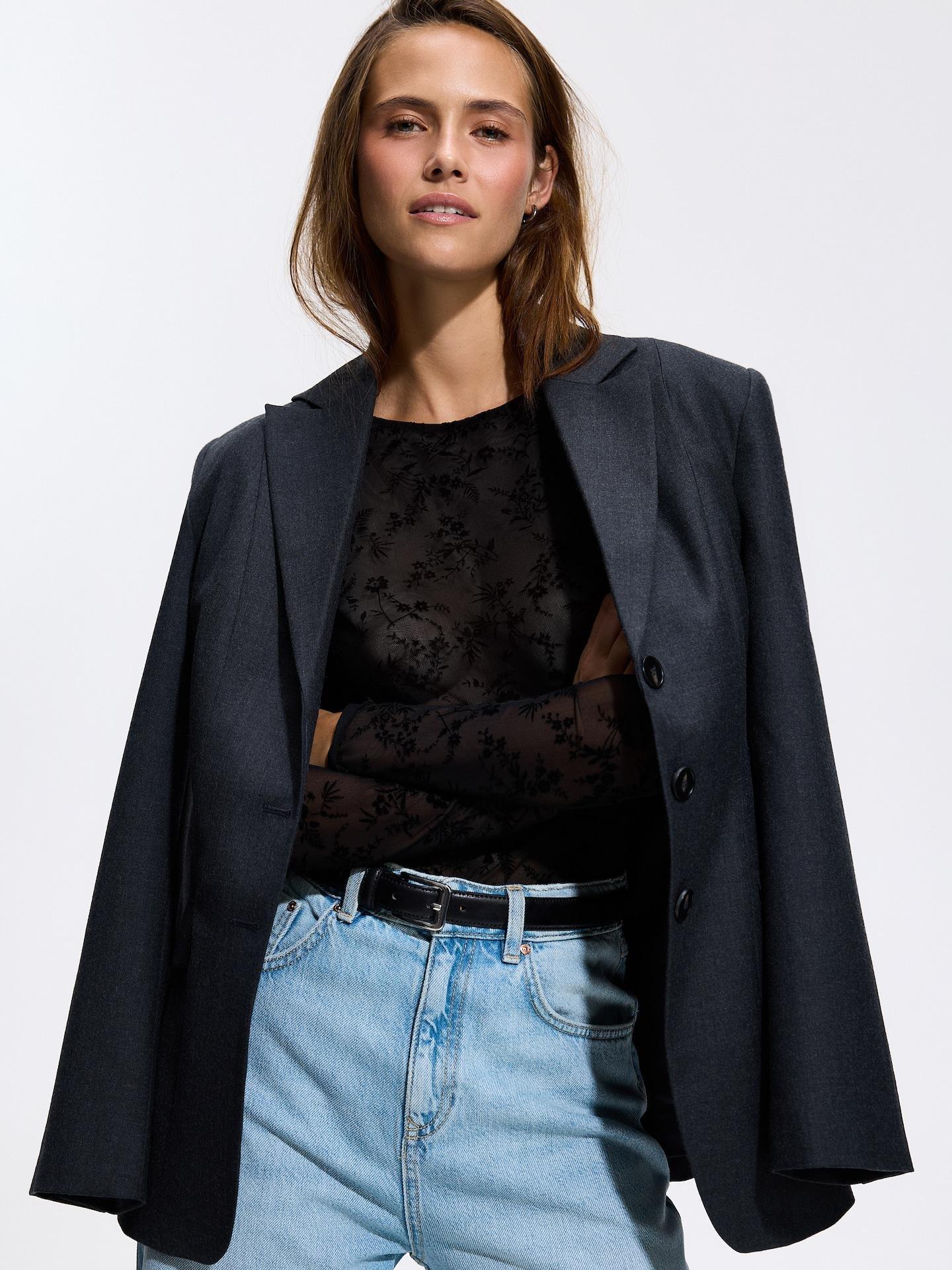 Black Mesh Jersey Long Sleeve Top, Black, large image number 3