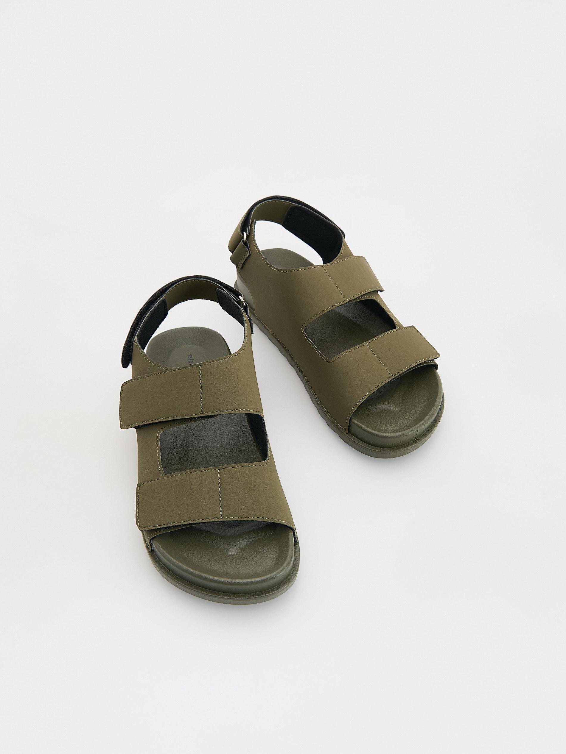 Green Sandals With Velcro Fastening, Khaki, medium