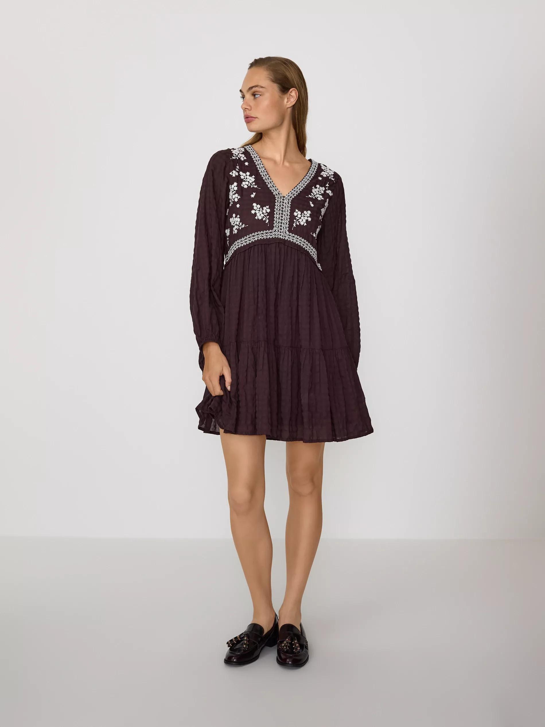 BROWN Dress with embroidery detailing, Brown, medium