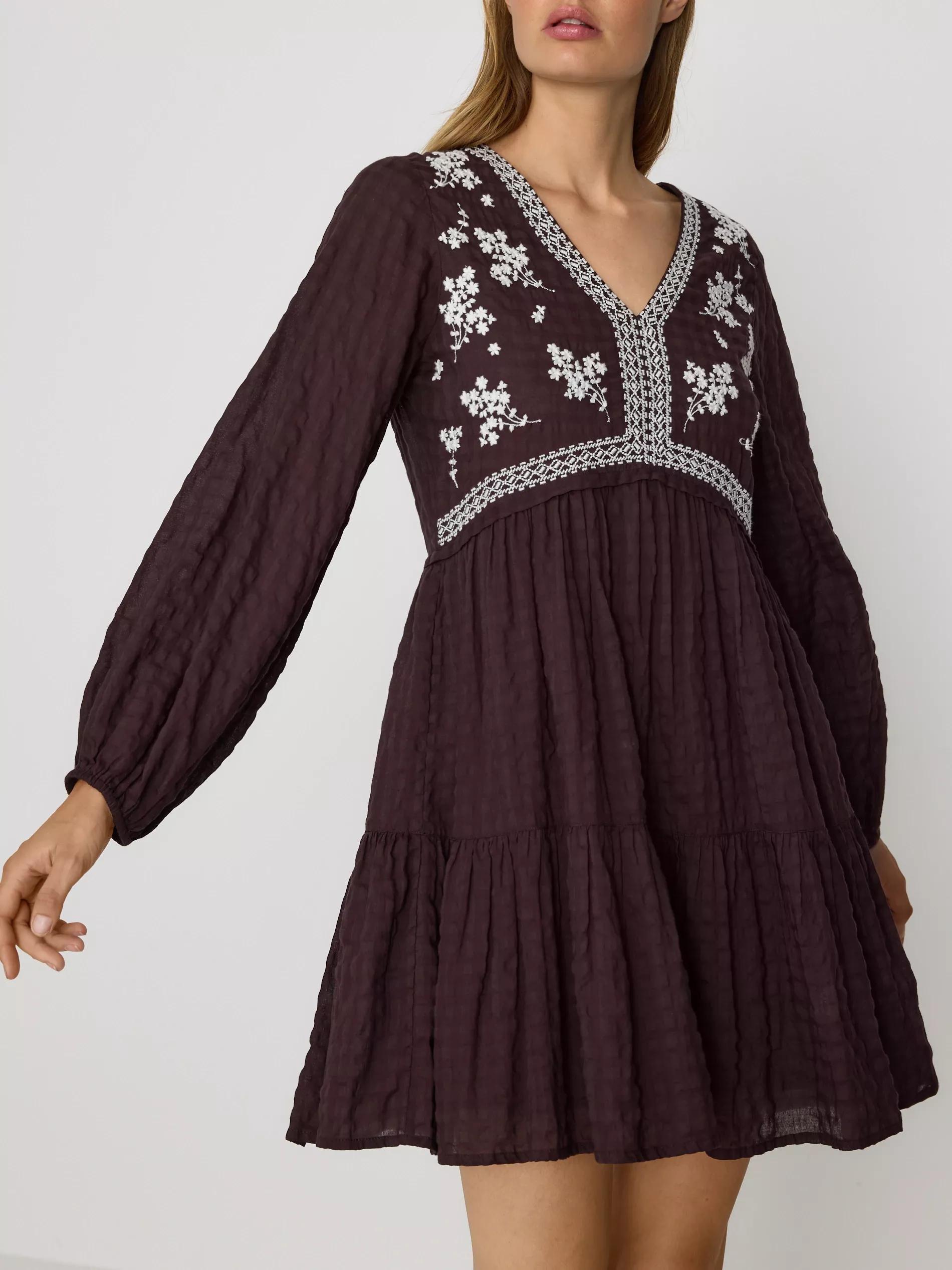 Brown Dress With Embroidery Detailing, , large image number 1