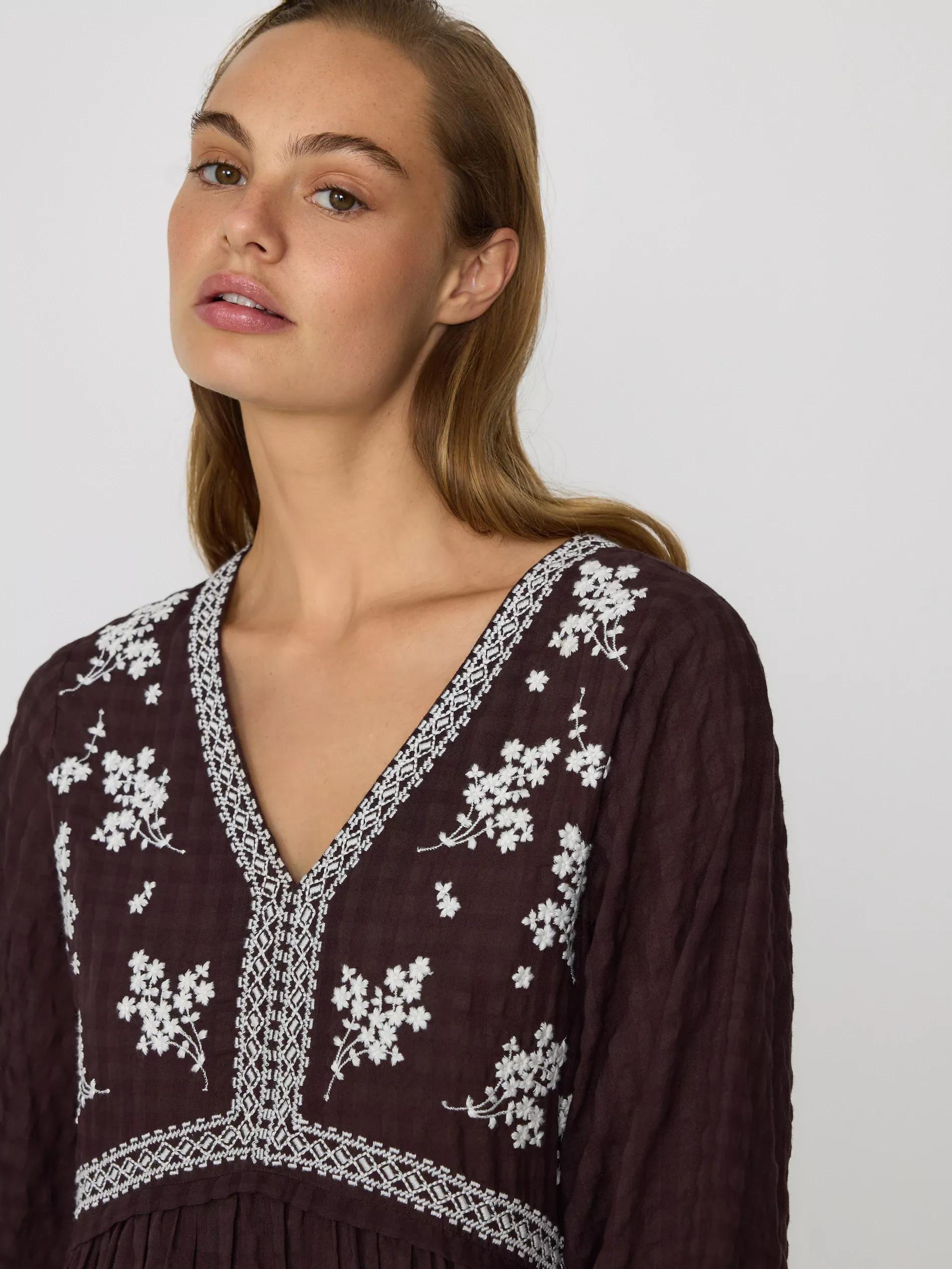 Brown Dress With Embroidery Detailing, , large image number 2