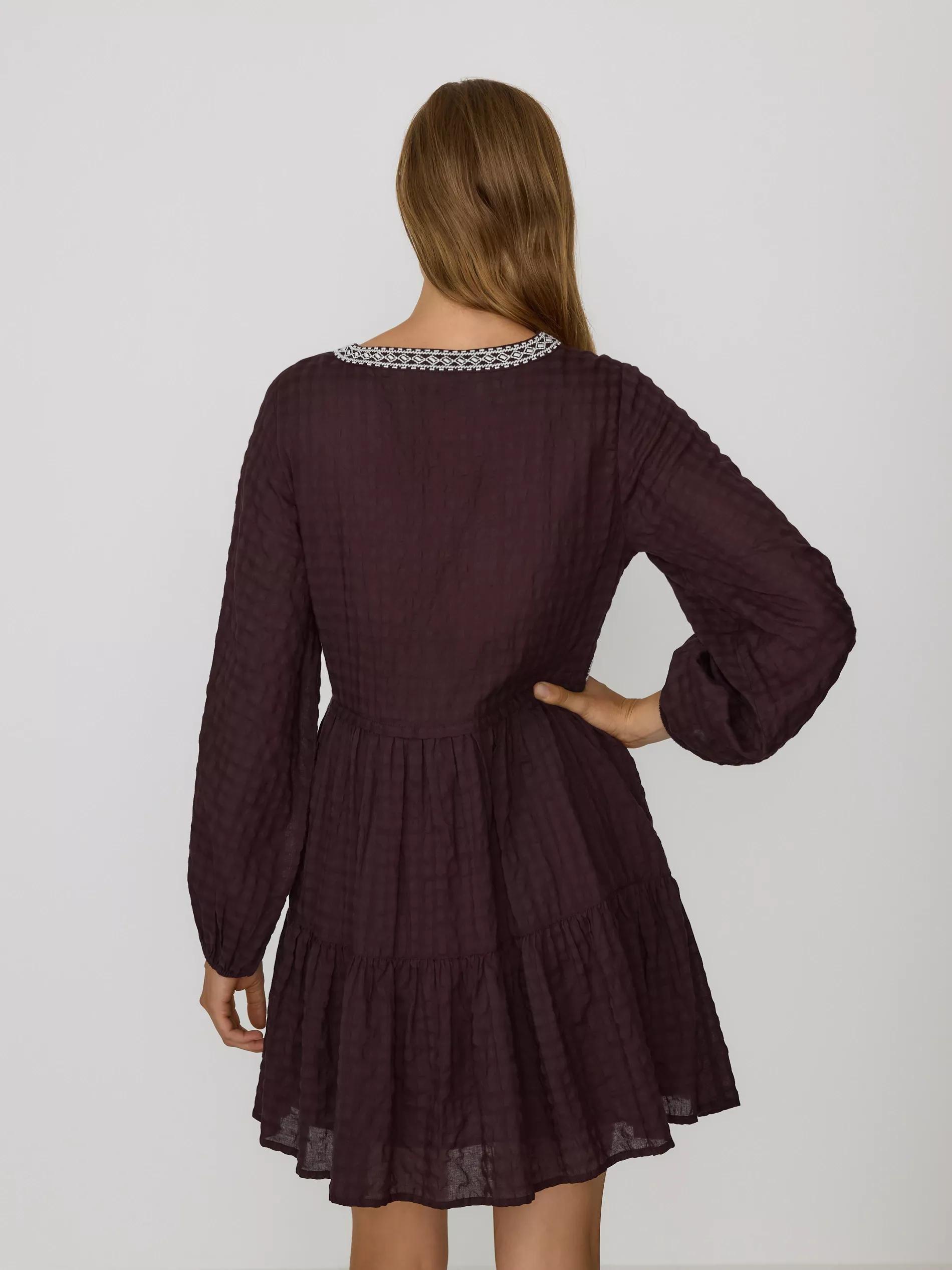 BROWN Dress with embroidery detailing, Brown, large image number 3