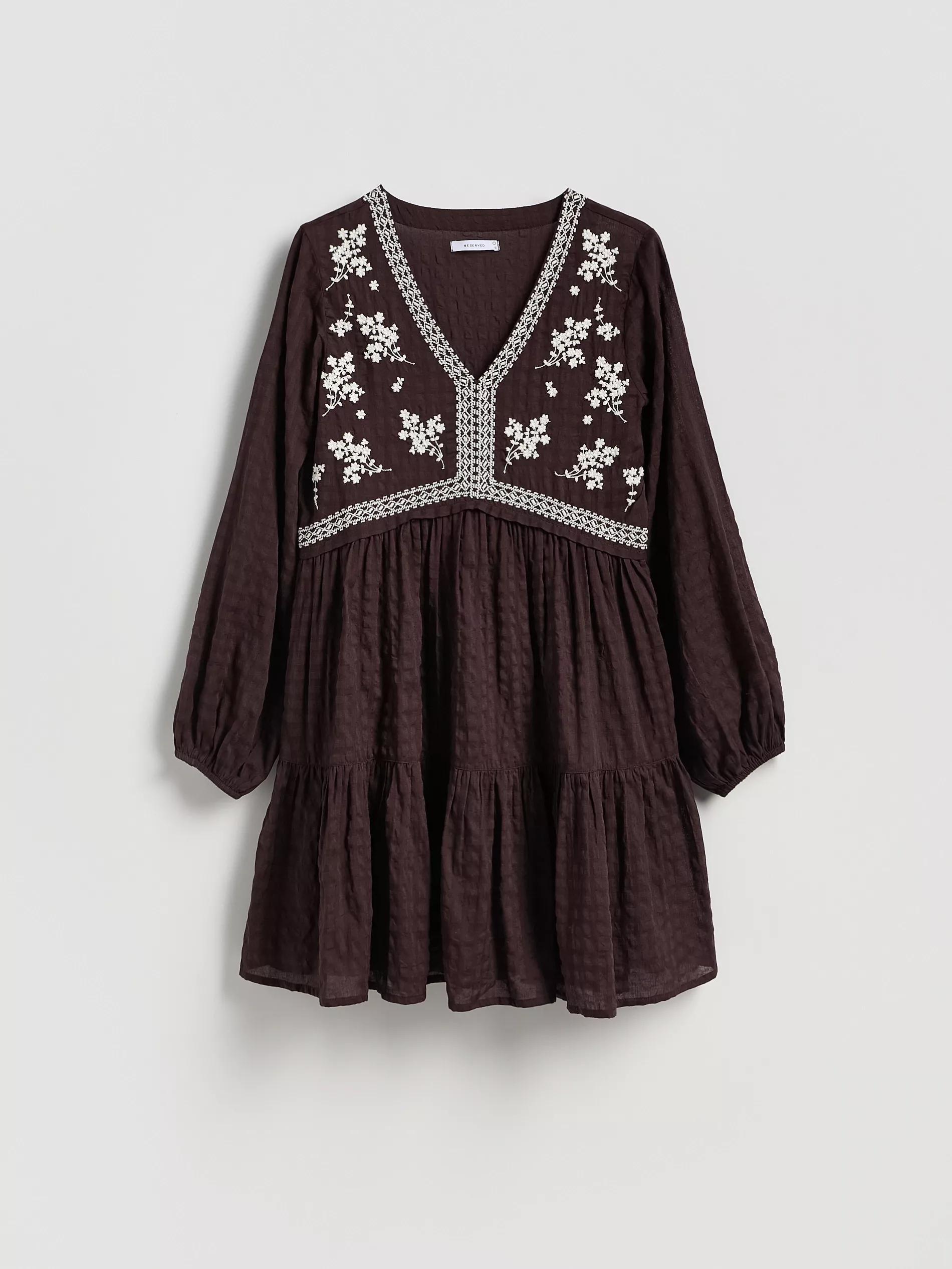 BROWN Dress with embroidery detailing, Brown, large image number 4