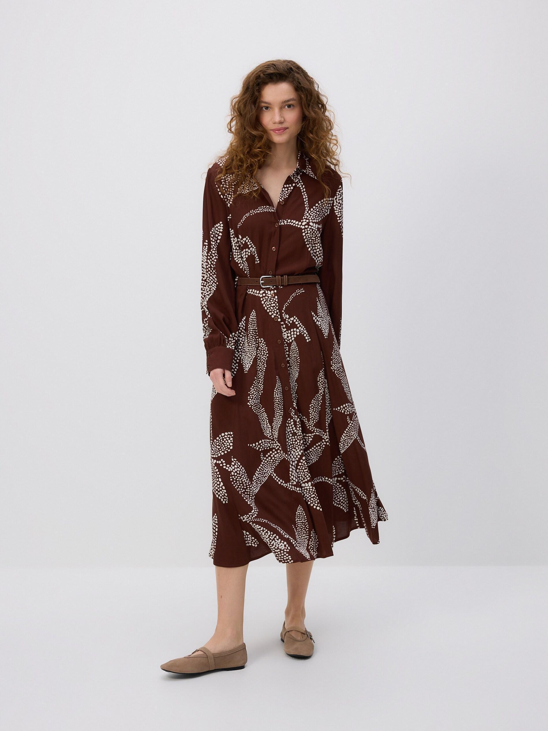 Brown Dress With Belt, Brown, medium