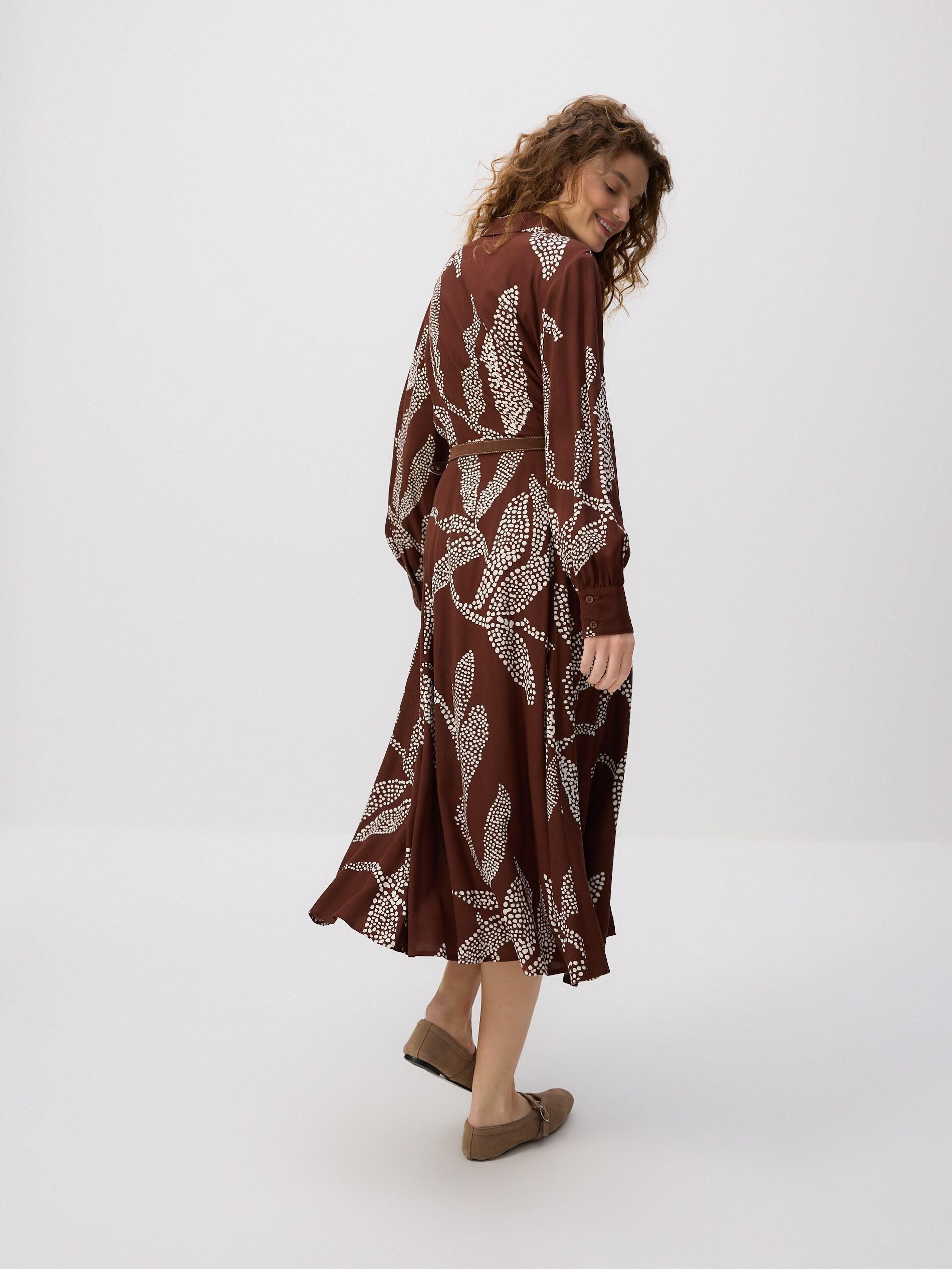 Brown Dress With Belt, Brown, large image number 3