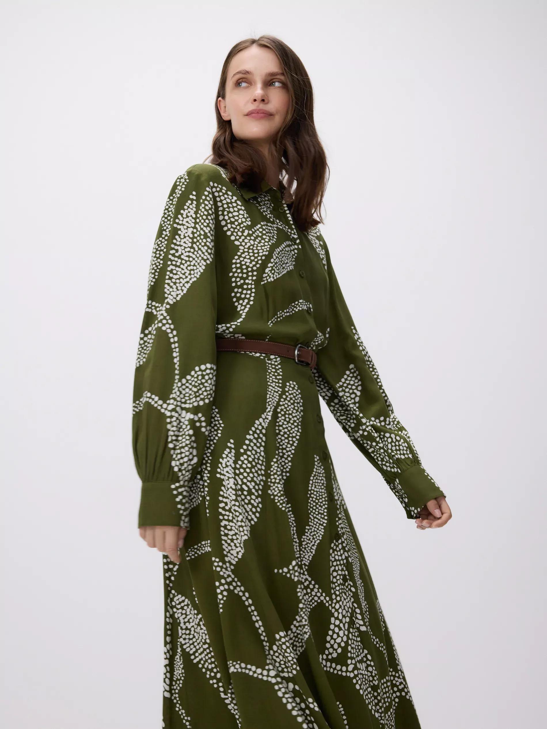 Green Dress With Belt, Khaki, medium