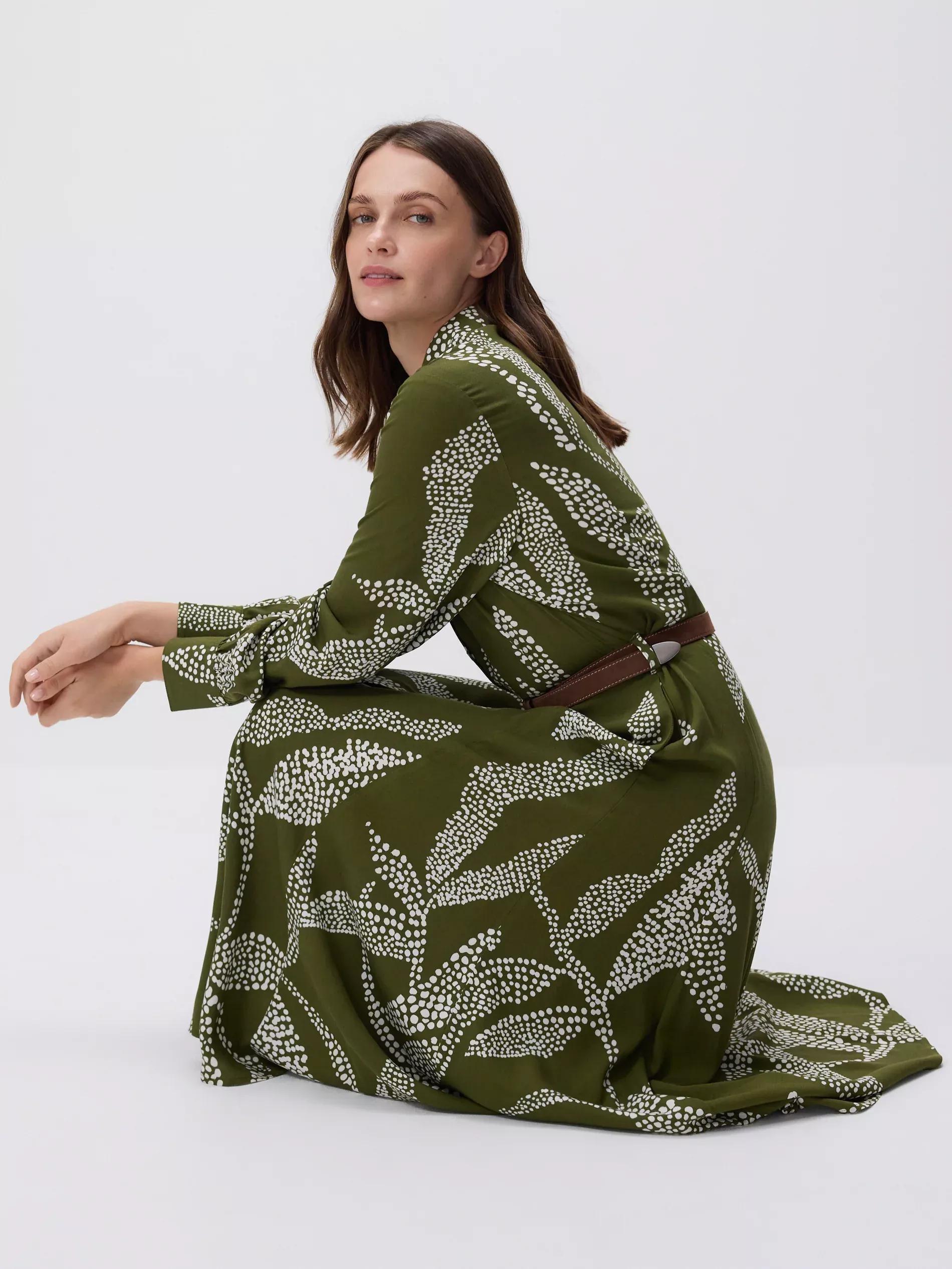 Green Dress With Belt, Khaki, large image number 2