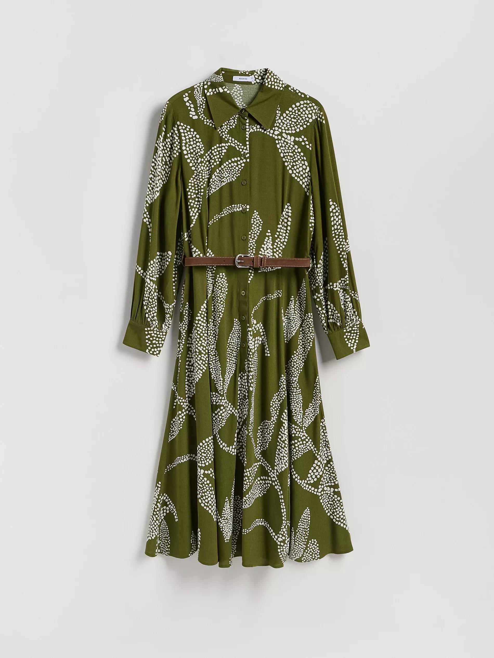 Green Dress With Belt, Khaki, large image number 4