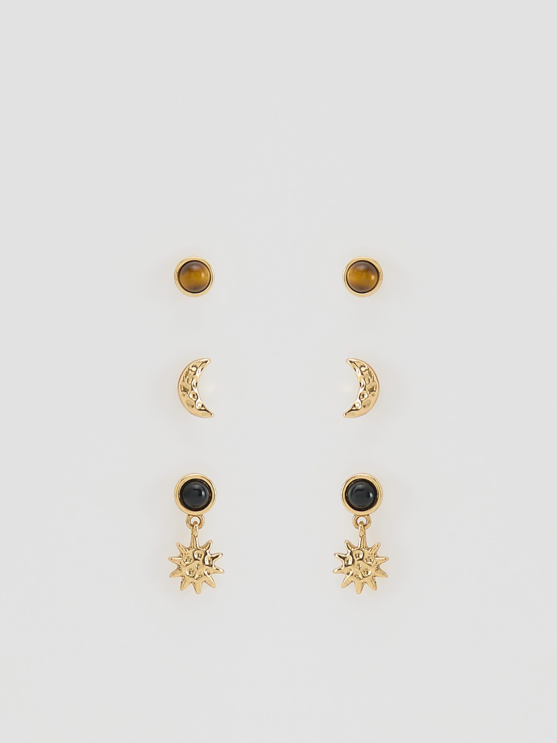 Multicolour Set Of Earrings With Natural Stones, Multicolor, medium