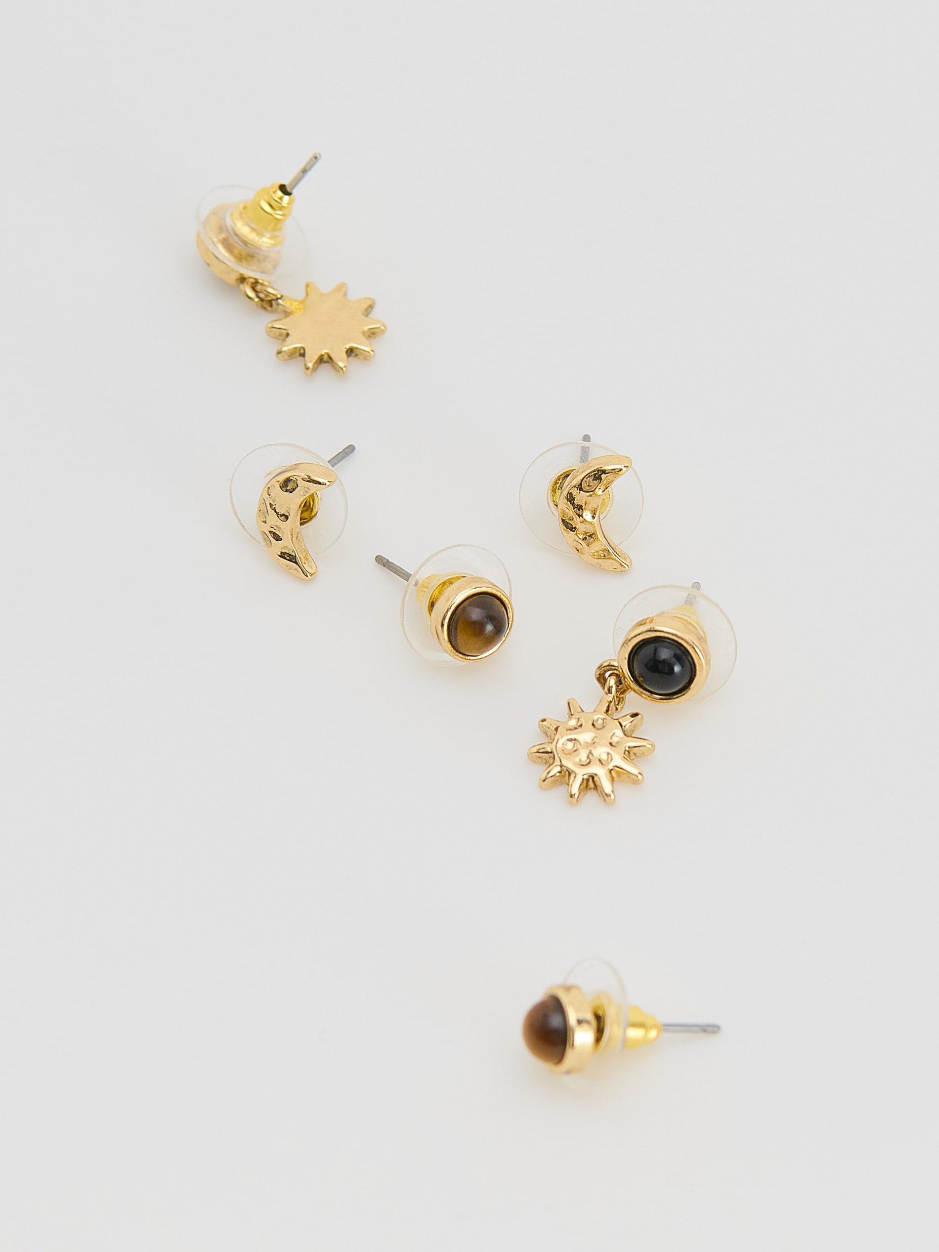 Multicolour Set Of Earrings With Natural Stones, Multicolor, medium