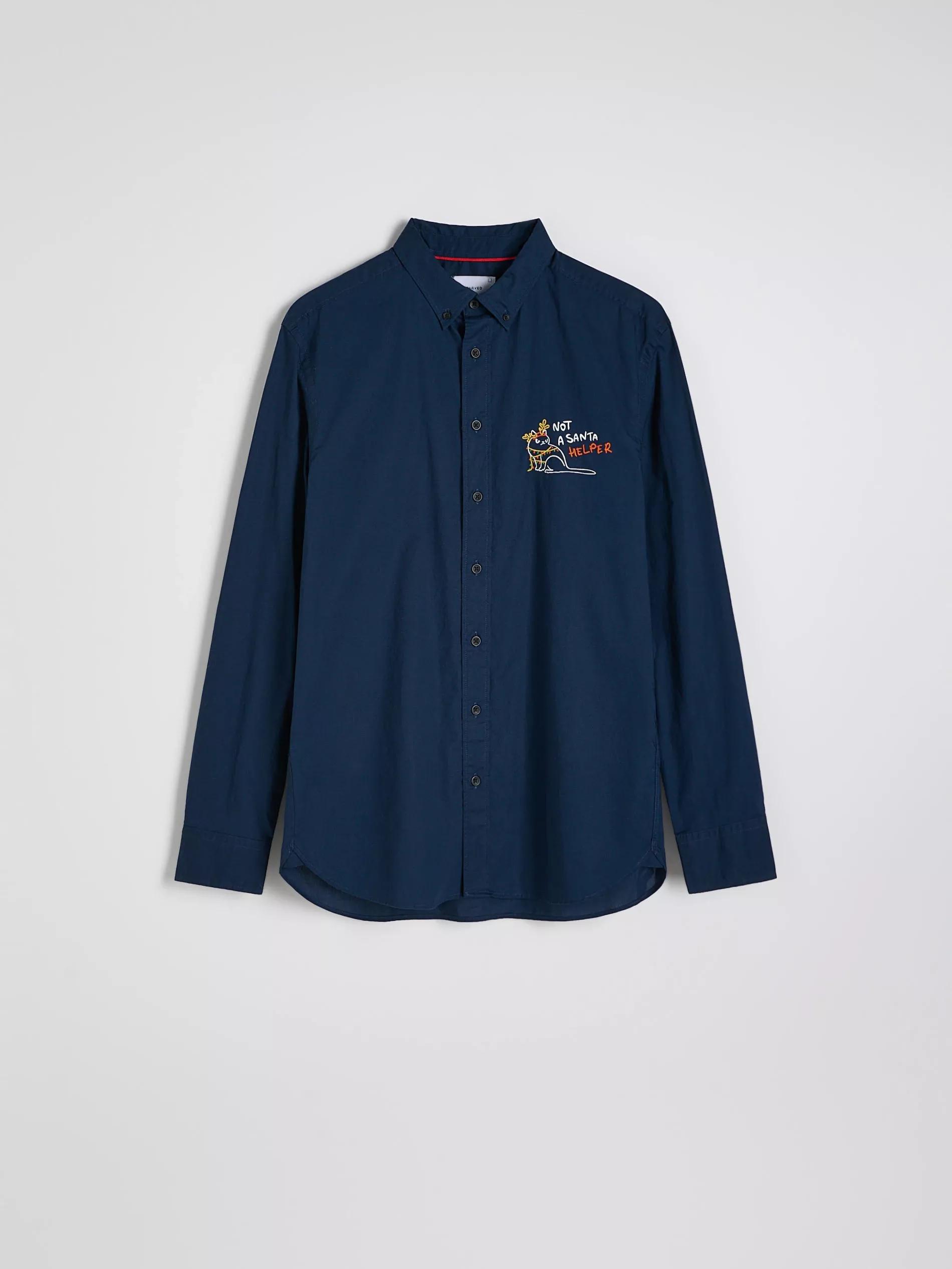Navy Embroidered Casual Shirt, , large image number 0