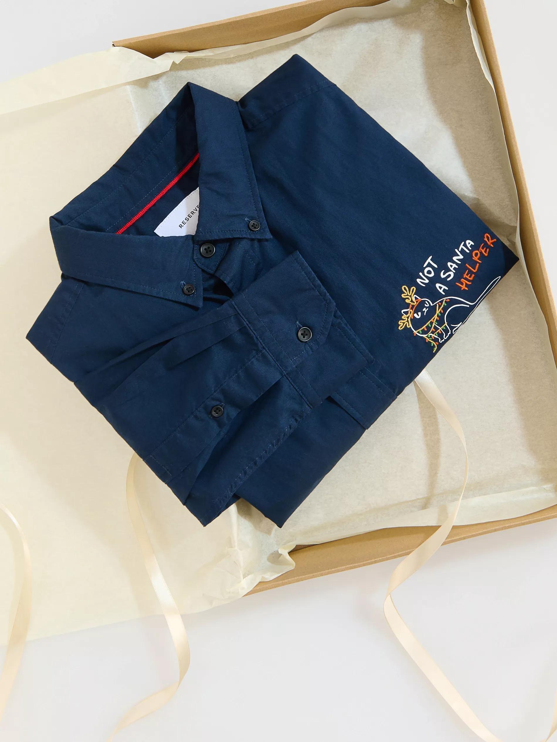 Navy Embroidered Casual Shirt, , large image number 3